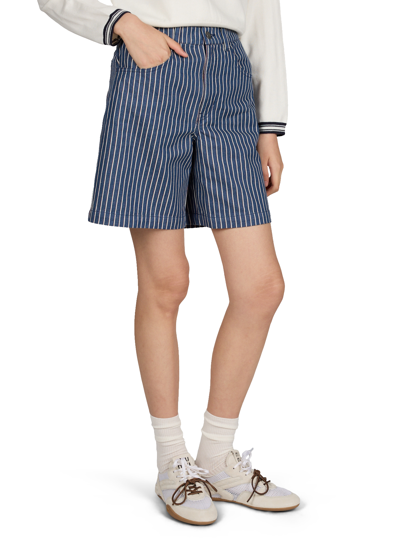 Short à rayures en coton THINKING MU Beige