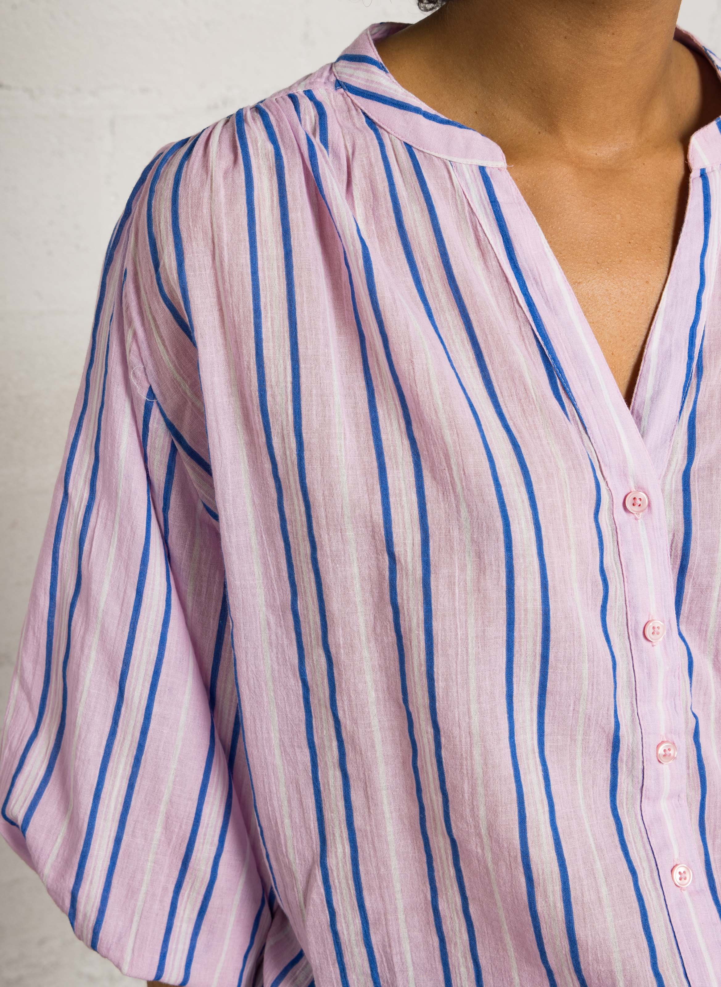 Blouse col tunisien à rayures darina Rose