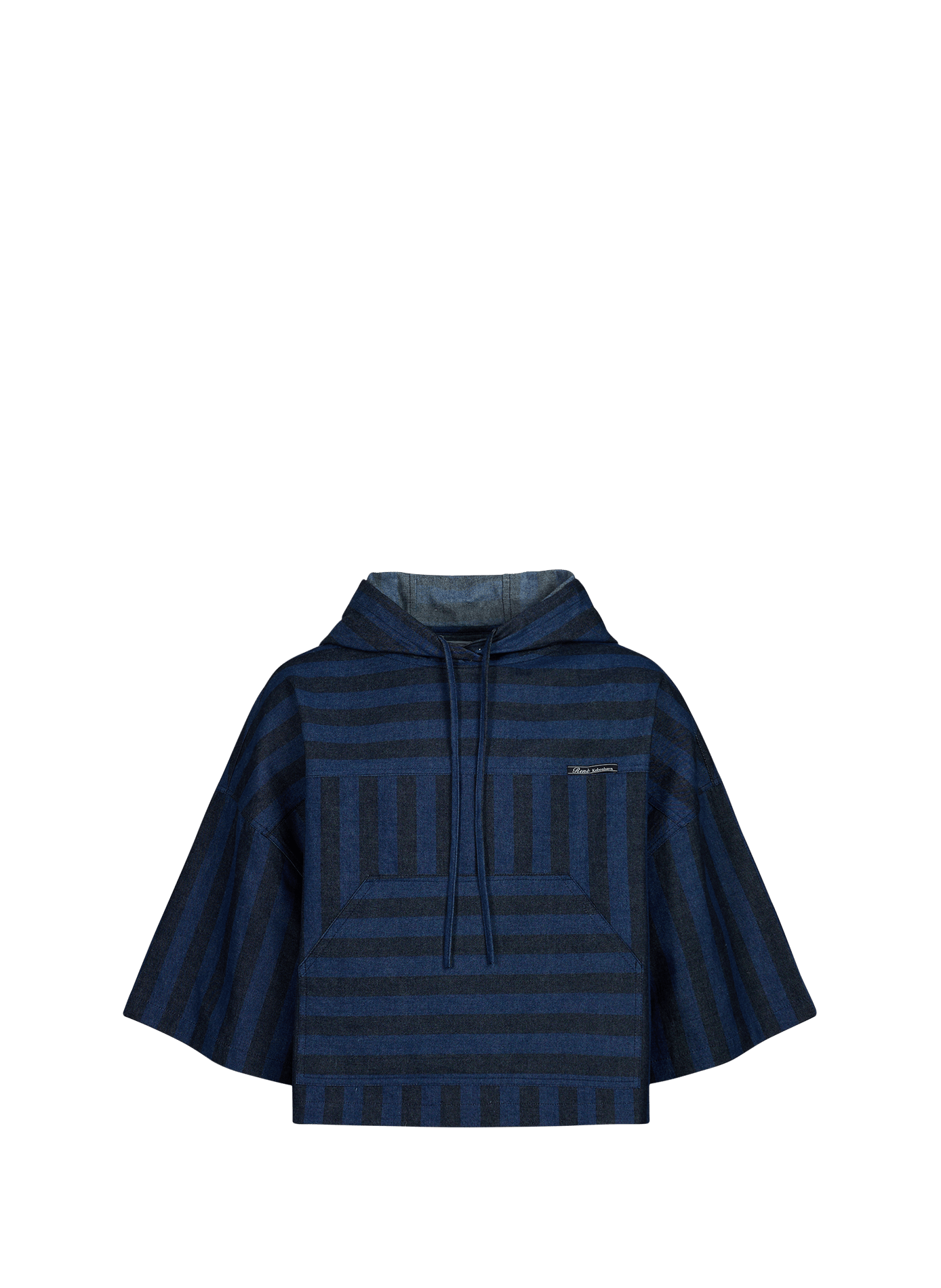 Hoodie rayé à manches courtes tombantes en coton RENÈ Blue