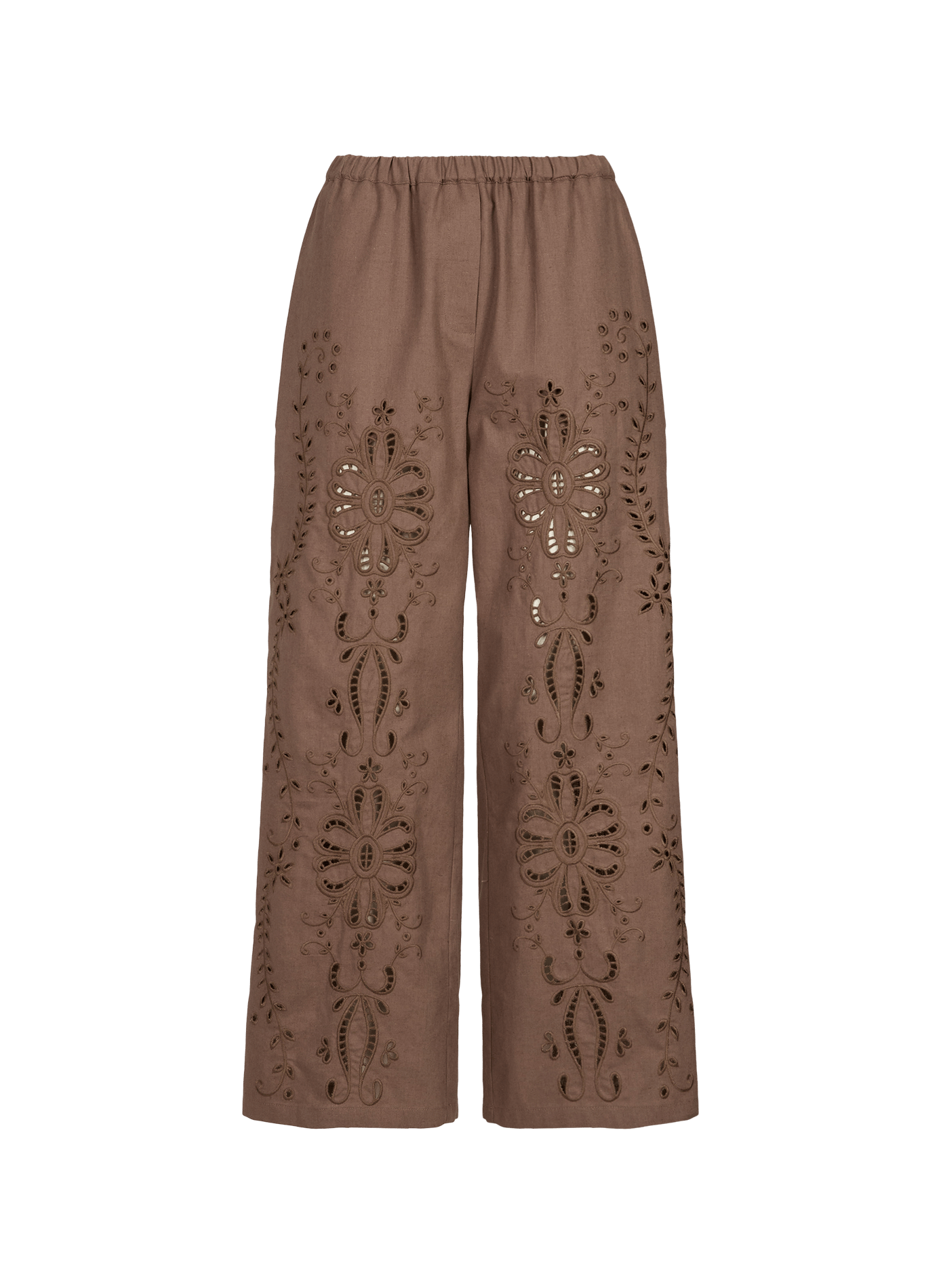 Gerade Hose mit Stickerei aus Leinen und Baumwolle BERENICE Beige