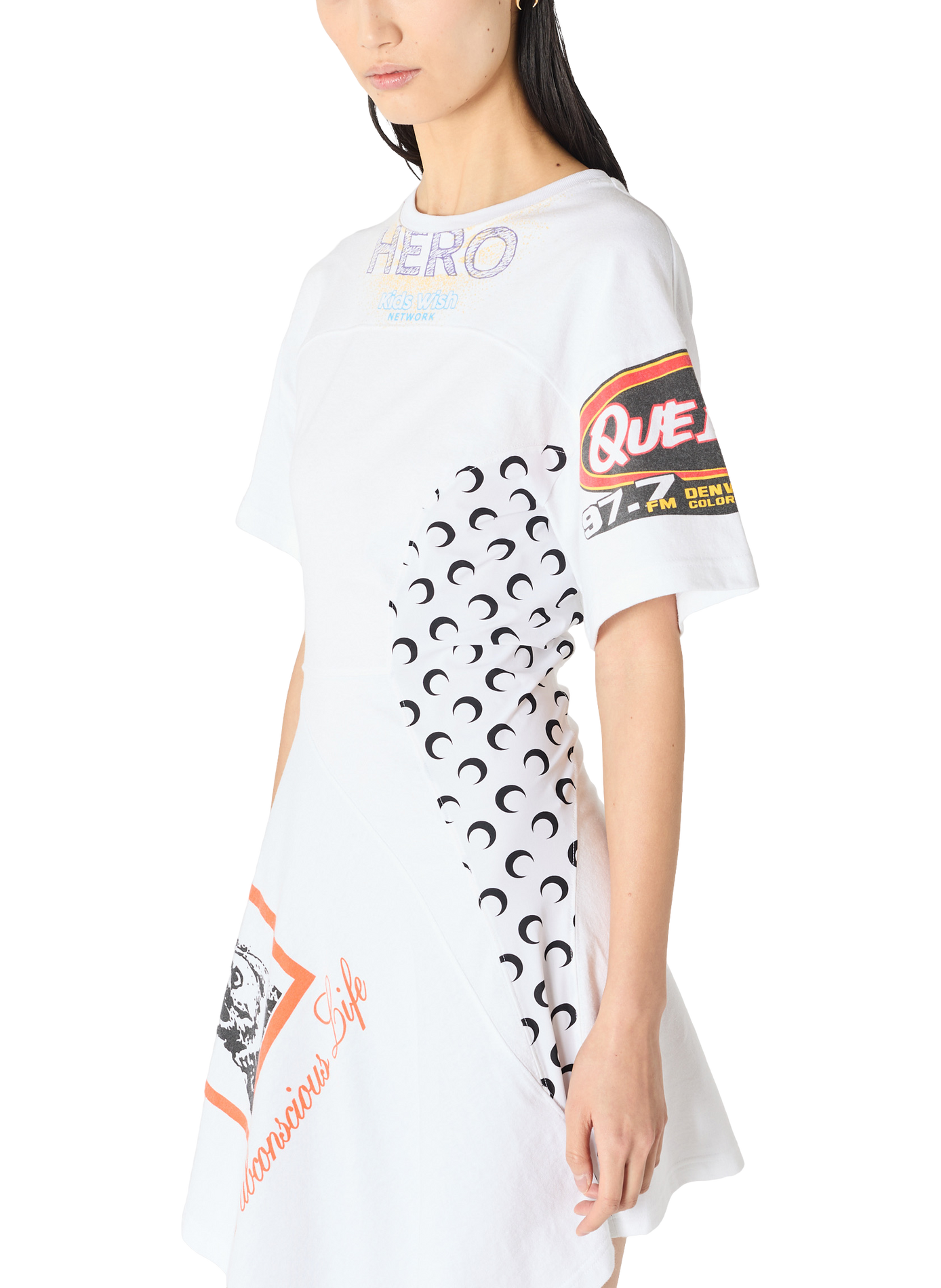 Robe asymétrique longueur genou en jersey upcyclé MARINE SERRE Wit