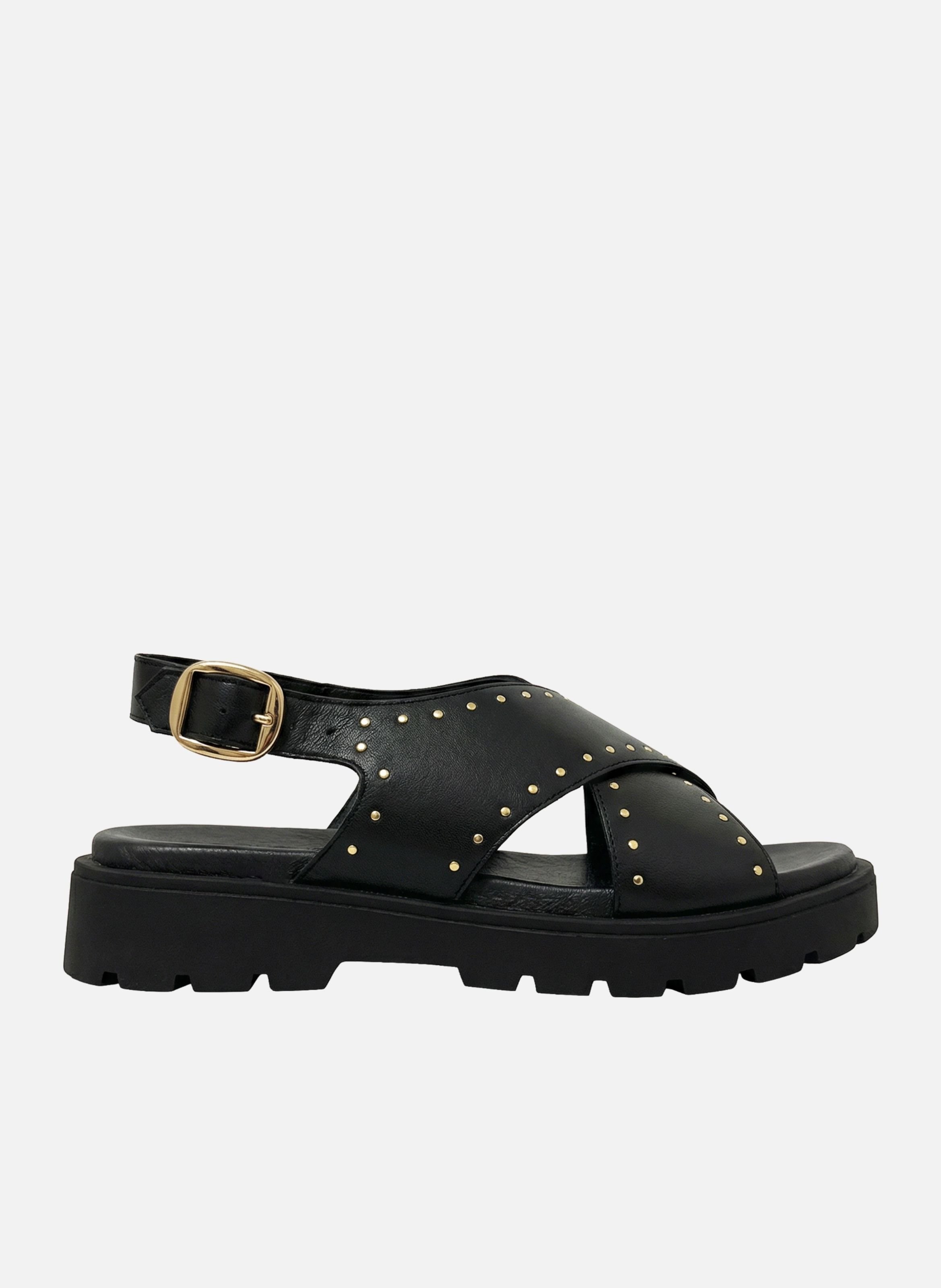 Rubber sole smooth leather sandals JULES & JENN Zwart