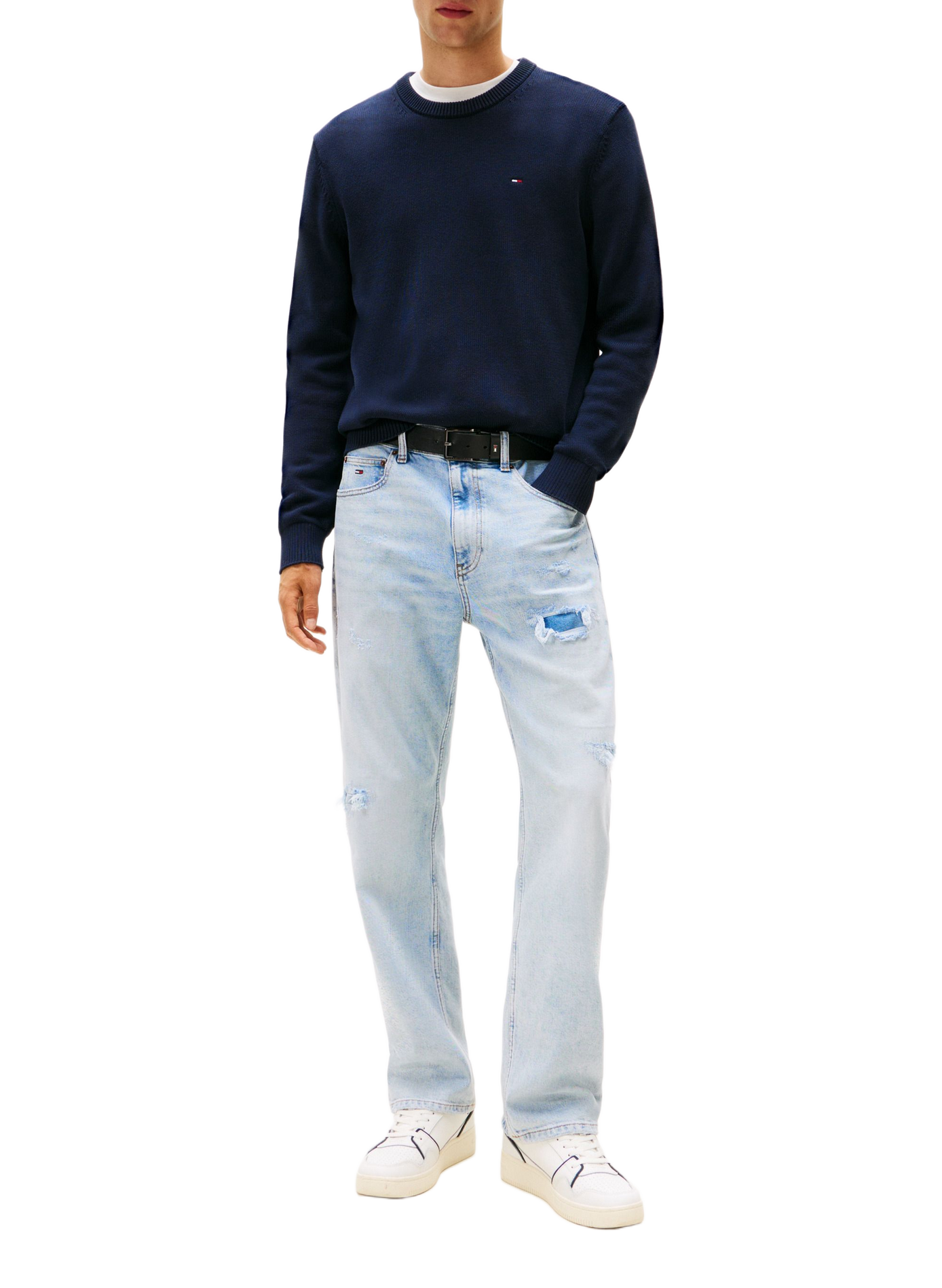 Schmaler Baumwollpullover mit Logostrick | Blau TOMMY HILFIGER Herren