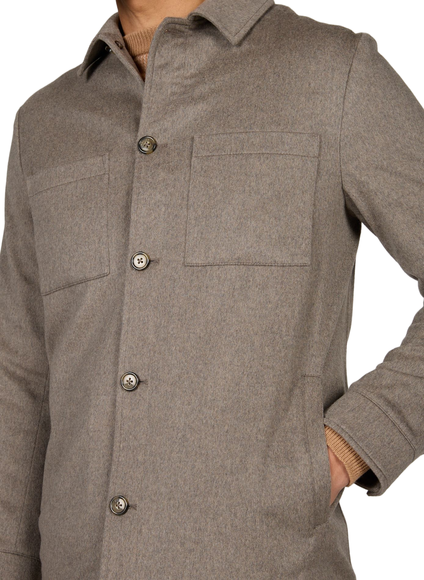 Straight wool and cashmere overshirt AURELIEN Brown