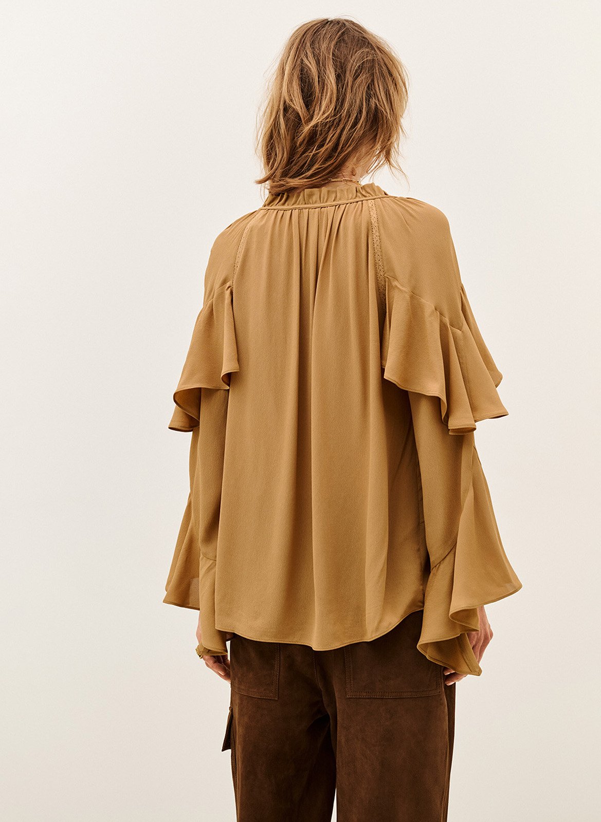 Blouse à volants manches longues betty BA&SH Marron