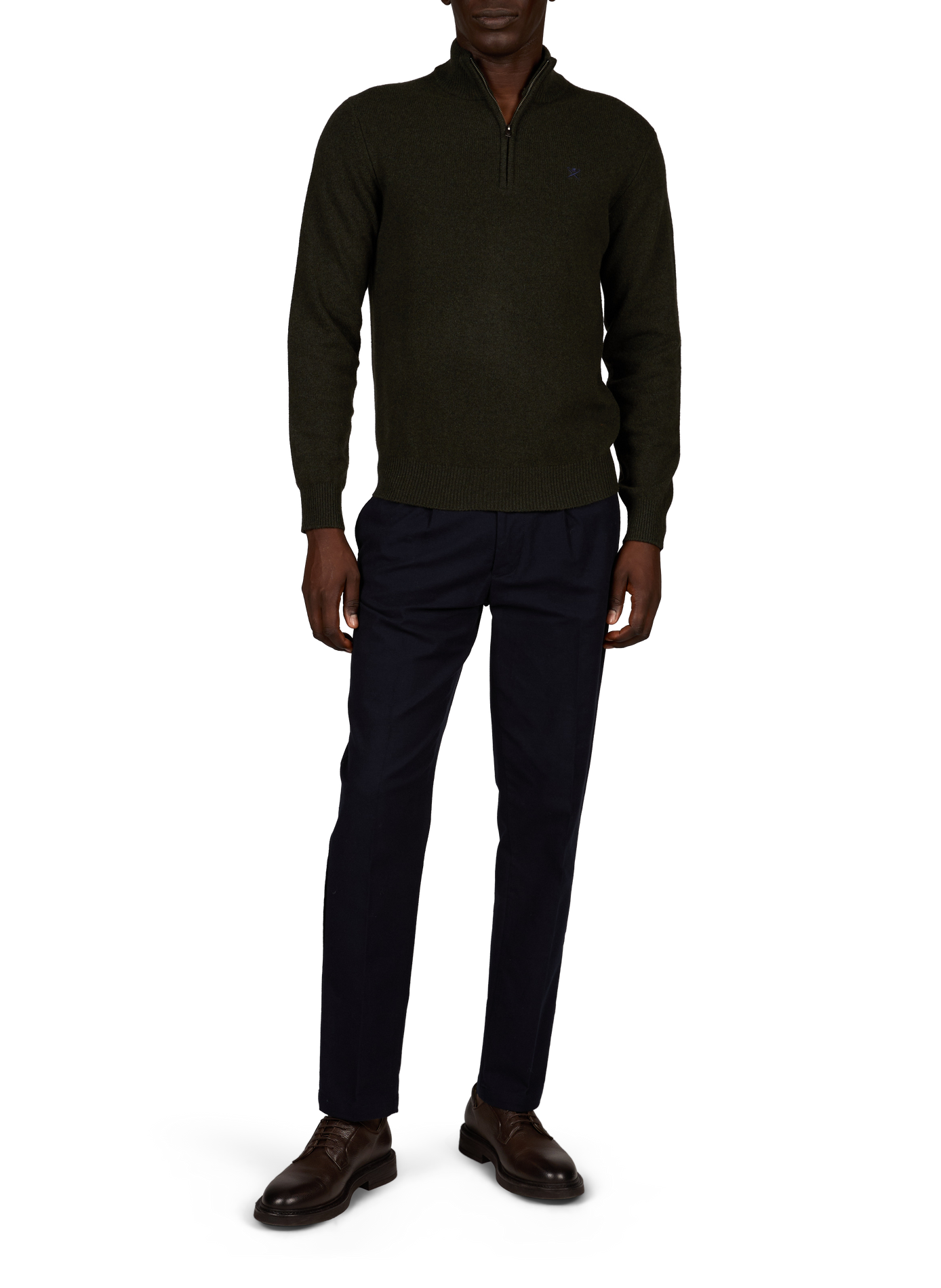 Straight-fit zip-up high-neck wool jumper HACKETT Green