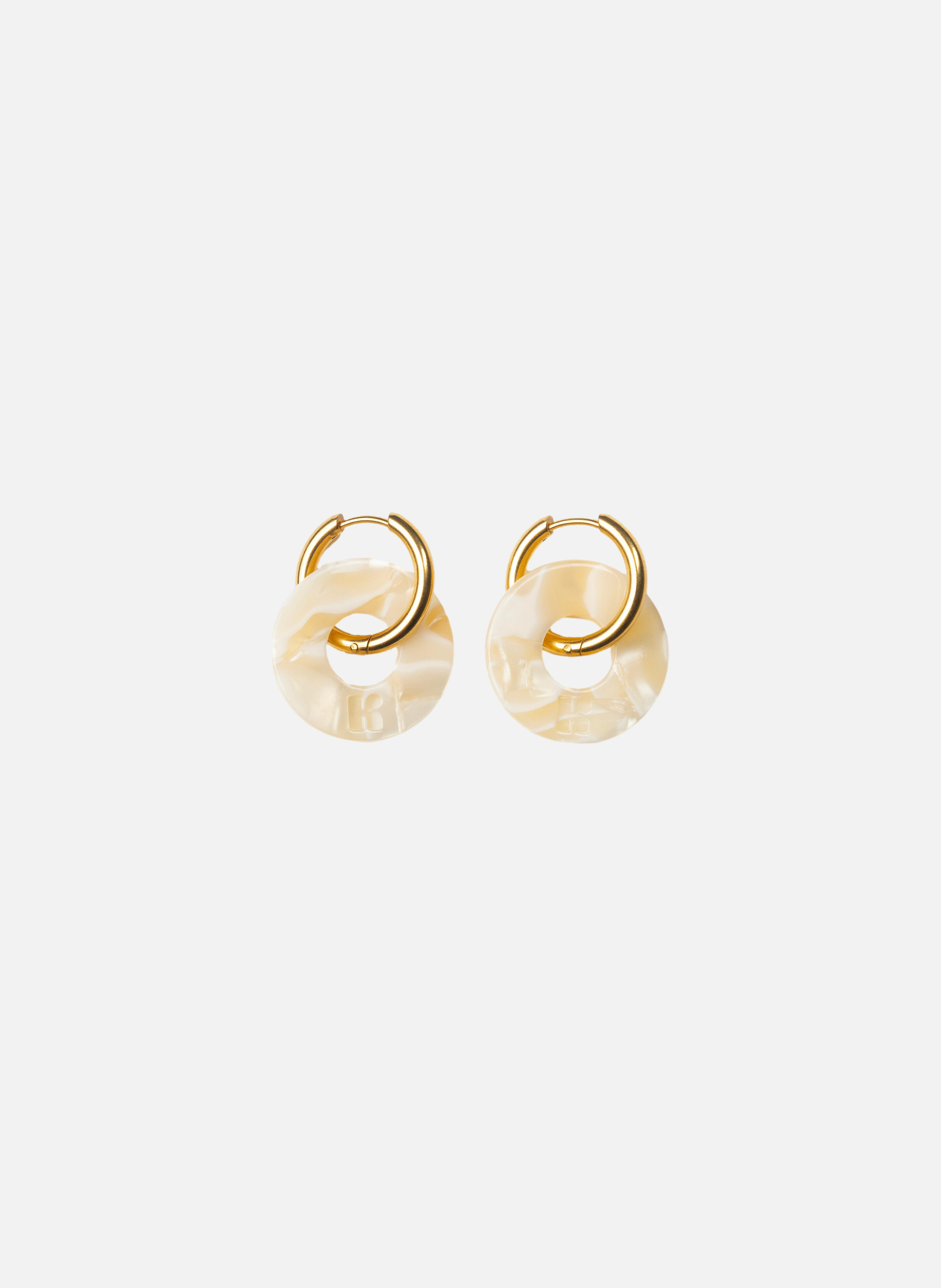 Boucles d'oreilles donuts avec anneaux en acier inoxydable doré KURAGE GINZA Beige