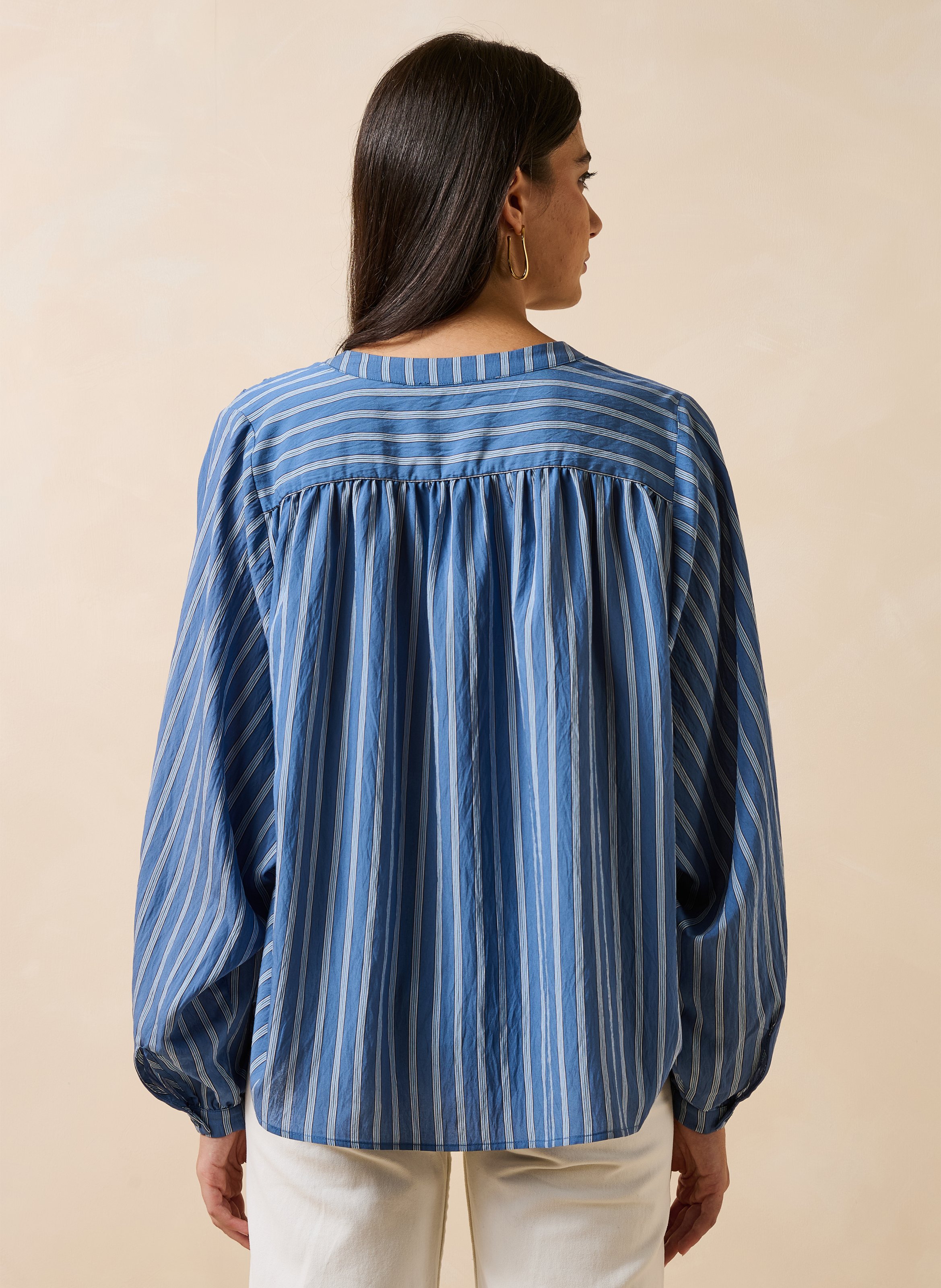 Gestreept overhemd met mao-kraag LA FEE MARABOUTEE Blauw