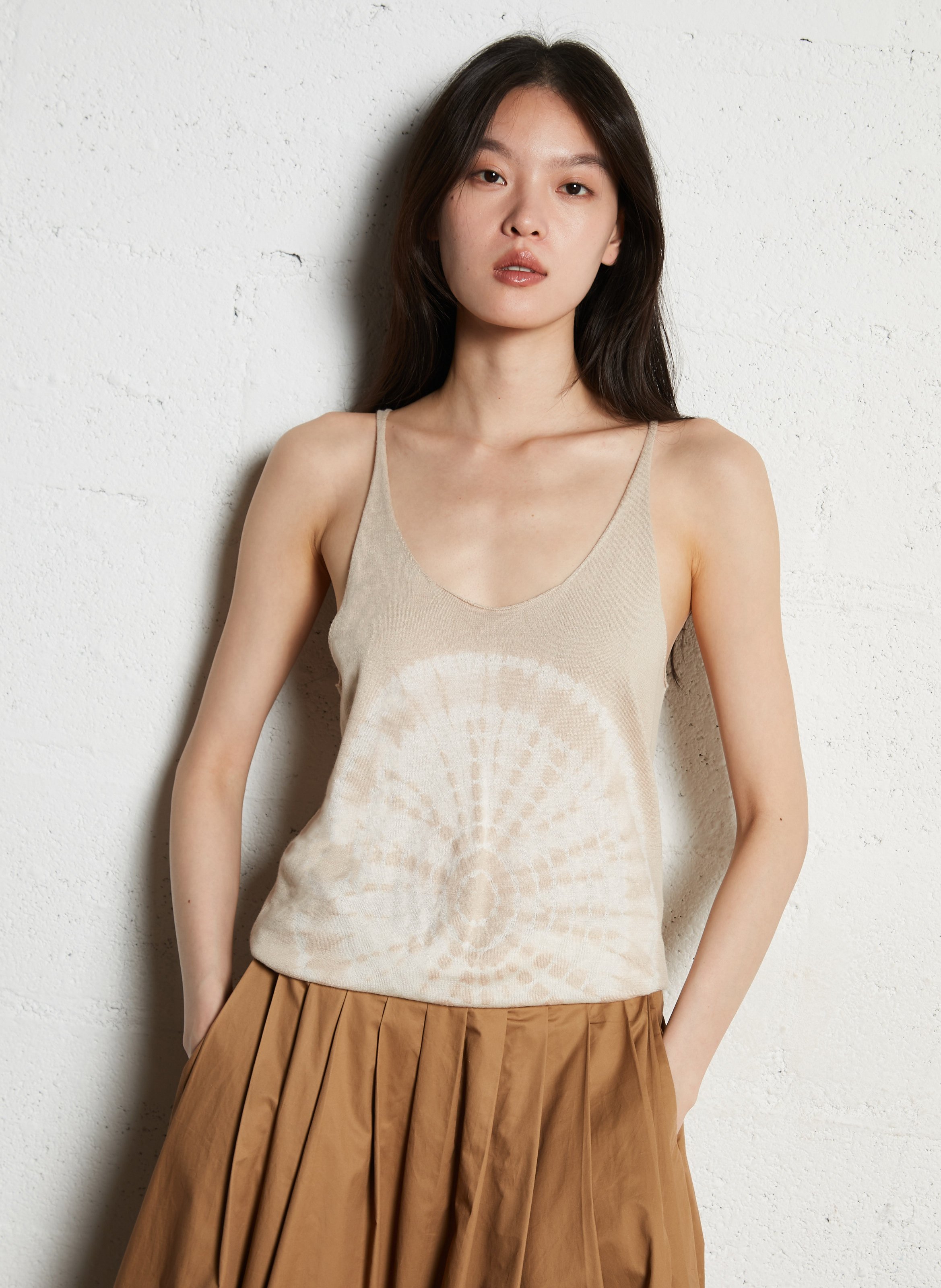 Top droit en soie mélangée imprimée soft circle KUJTEN Beige