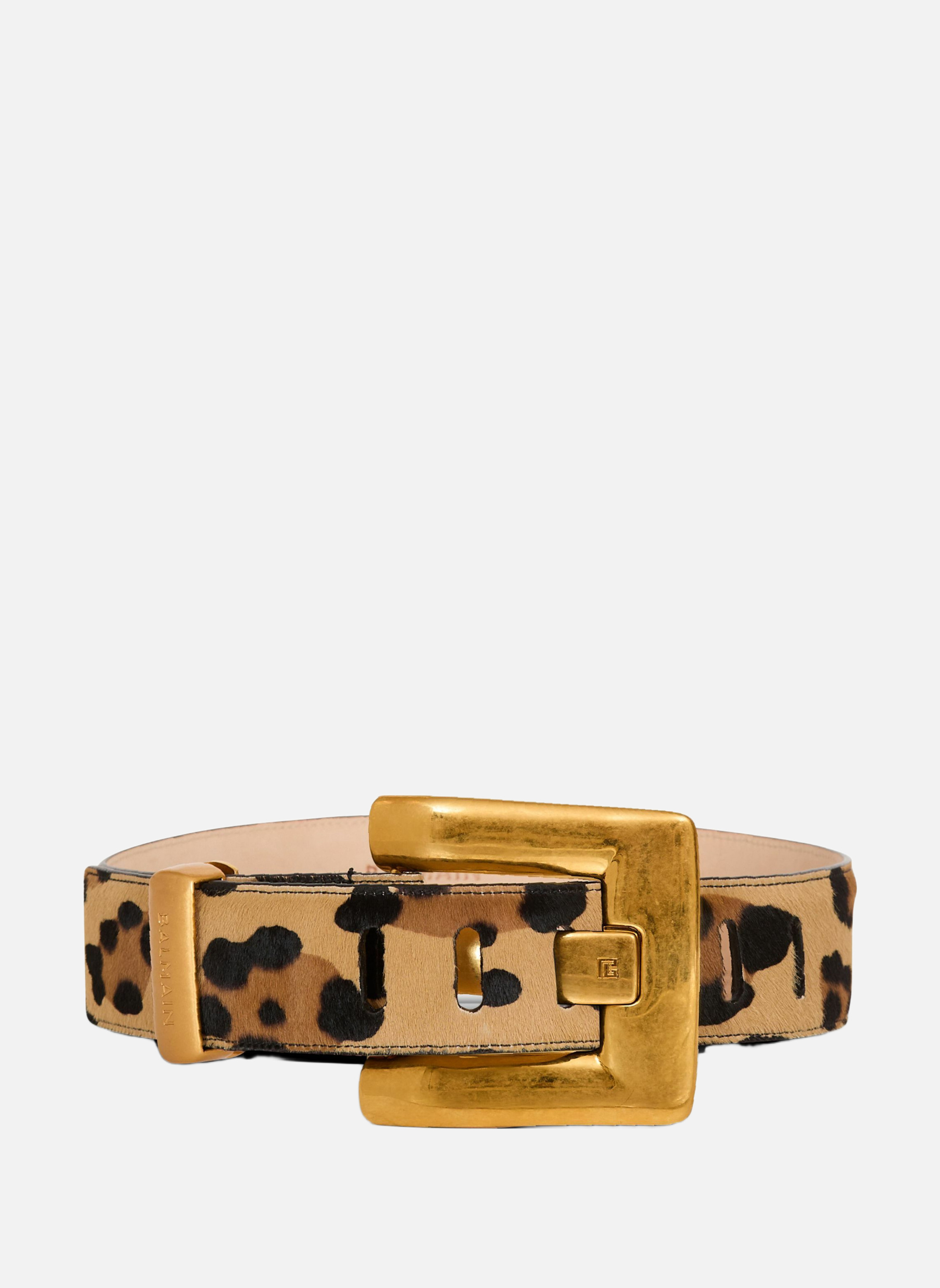 Ceinture anthem en cuir imprimé motif léopard BALMAIN Beige