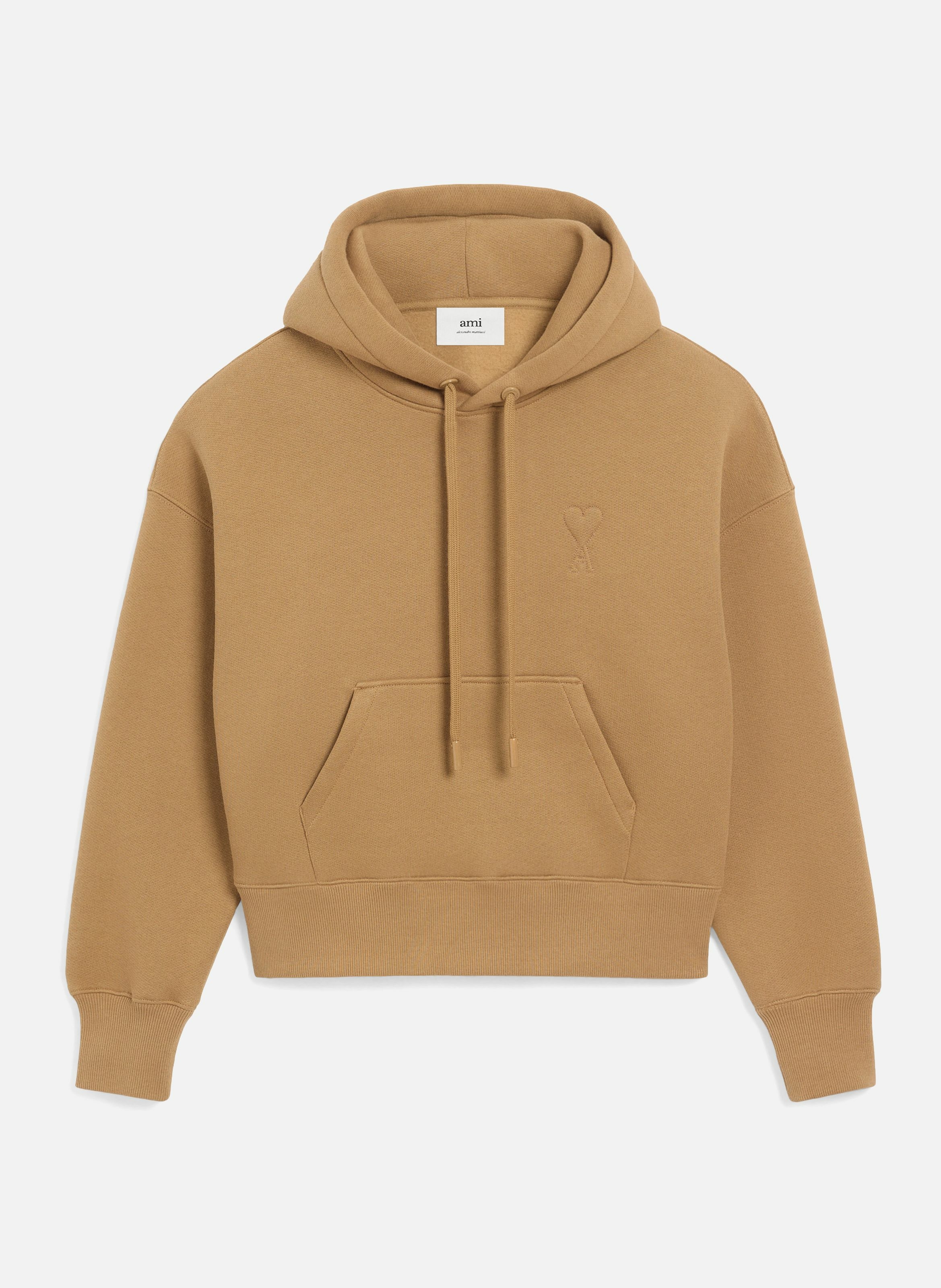 AMI PARIS Hoodie ami de coeur embossé unisexe en coton Marron