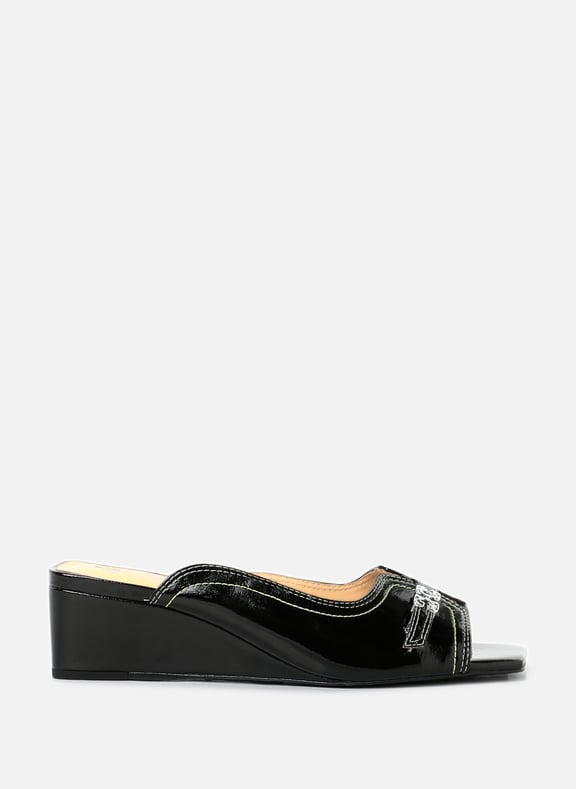 Naplack leather wedge mules Black by GANNI GANNI Naplack leather wedge mules Black