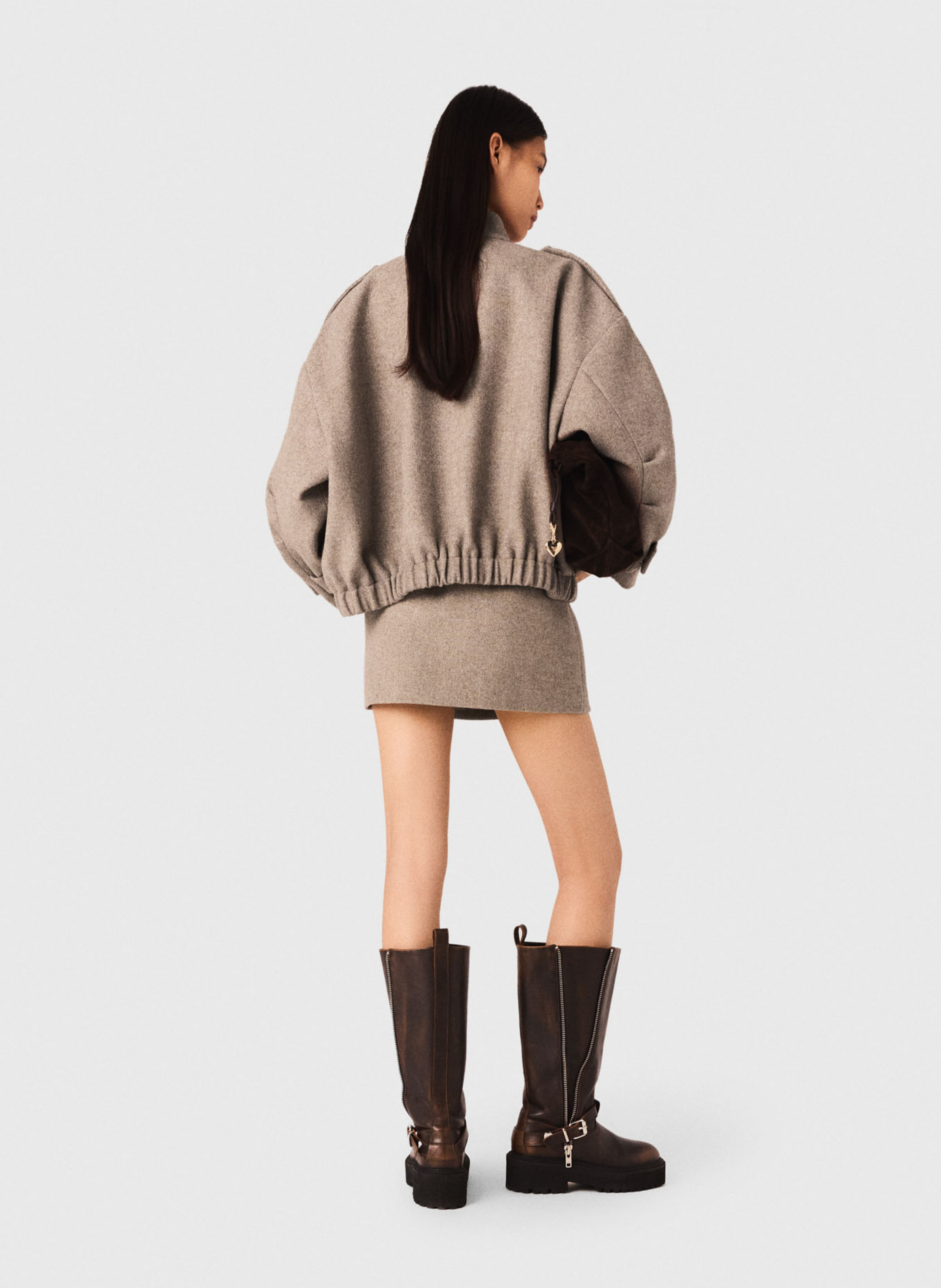 Blouson col montant en laine mélangée MAJE Beige