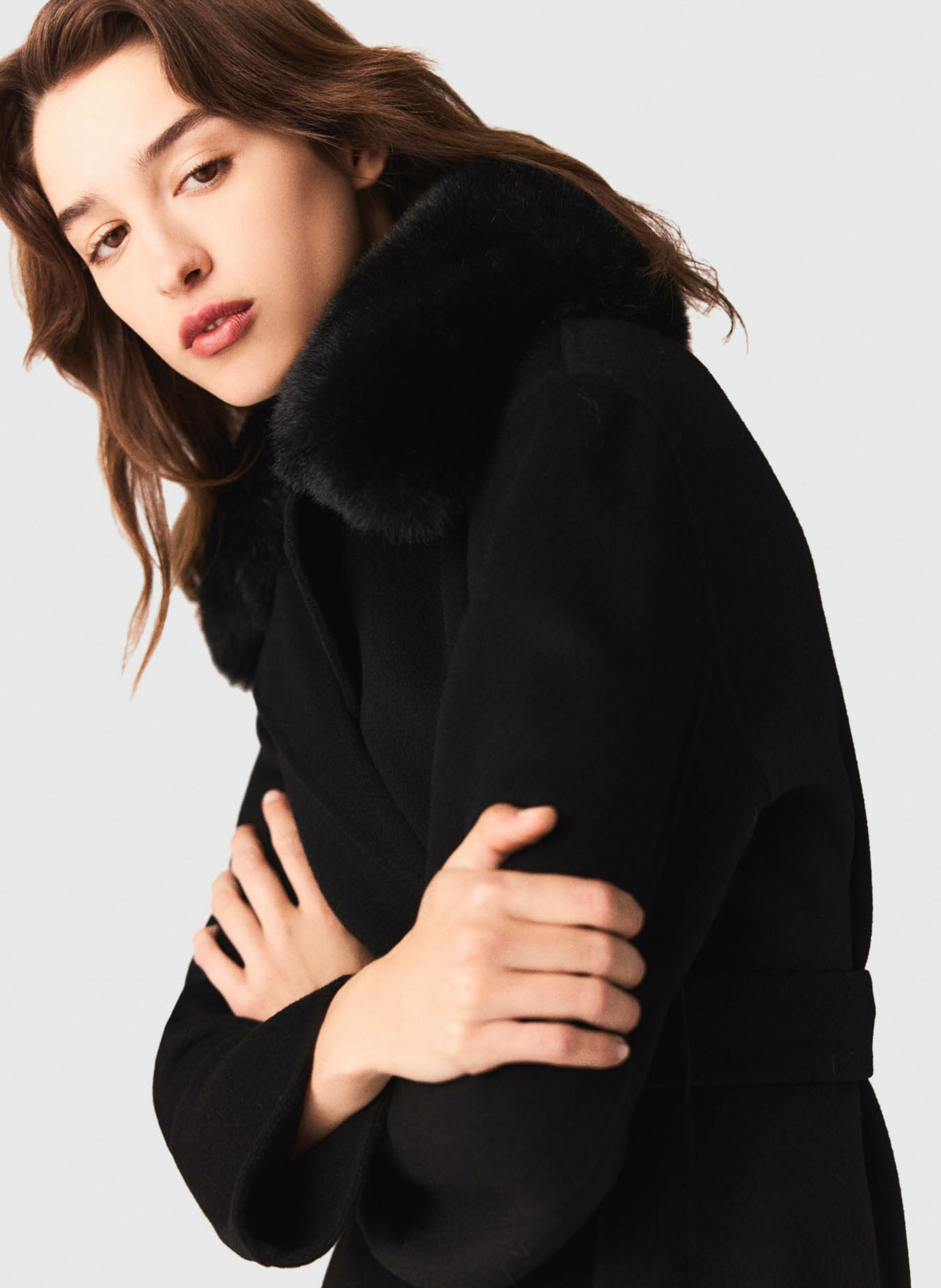 Manteau col classique en laine mélangée MAJE Noir