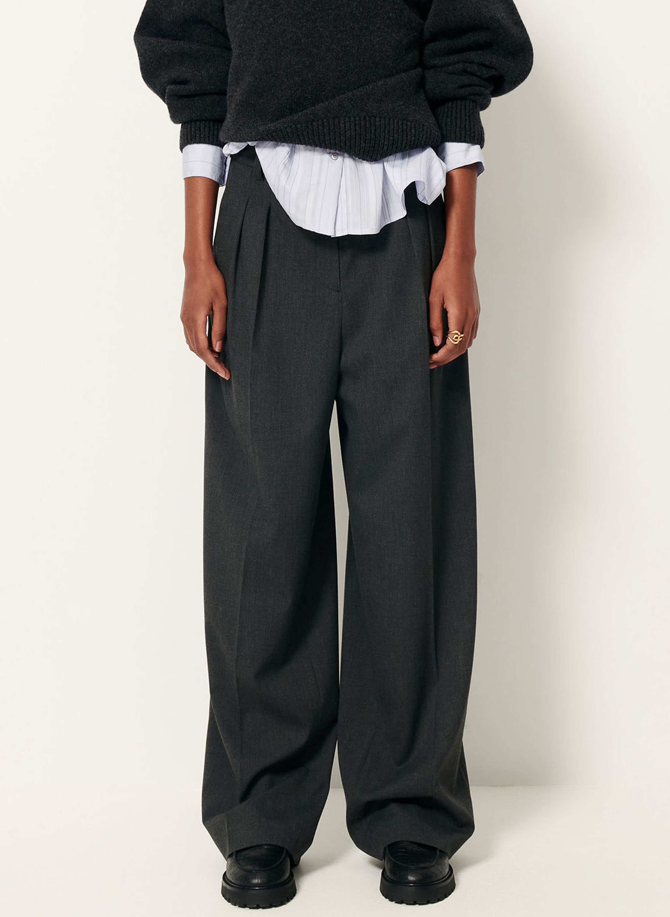 Pantalon droit en laine mélangée rayé emilio SESSUN Gris