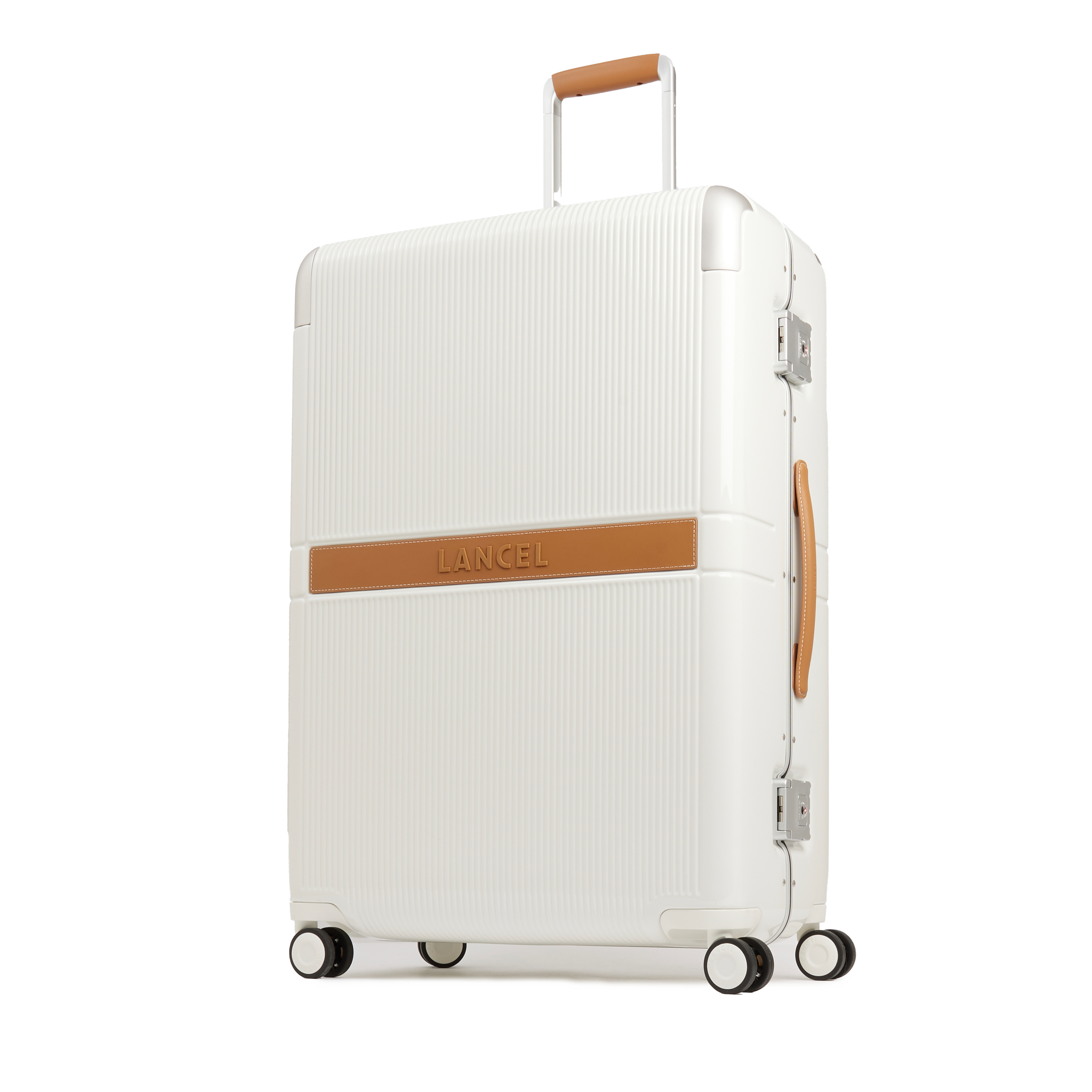 Medium suitcase with 4 wheels imprinted with Lancel logo in polycarbonate LANCEL White
