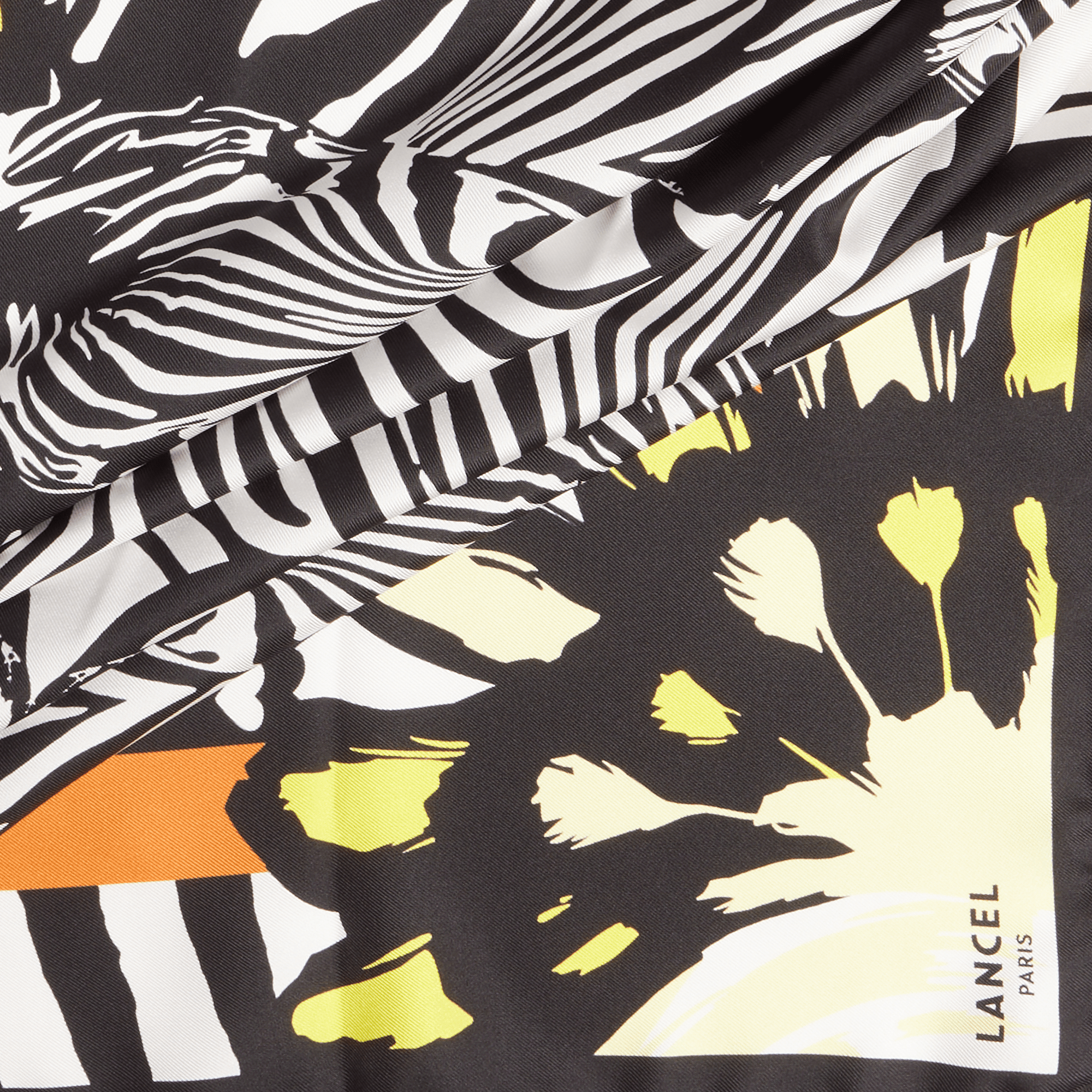 Carré de soie 90 cm motif zebra mania en soie LANCEL Noir