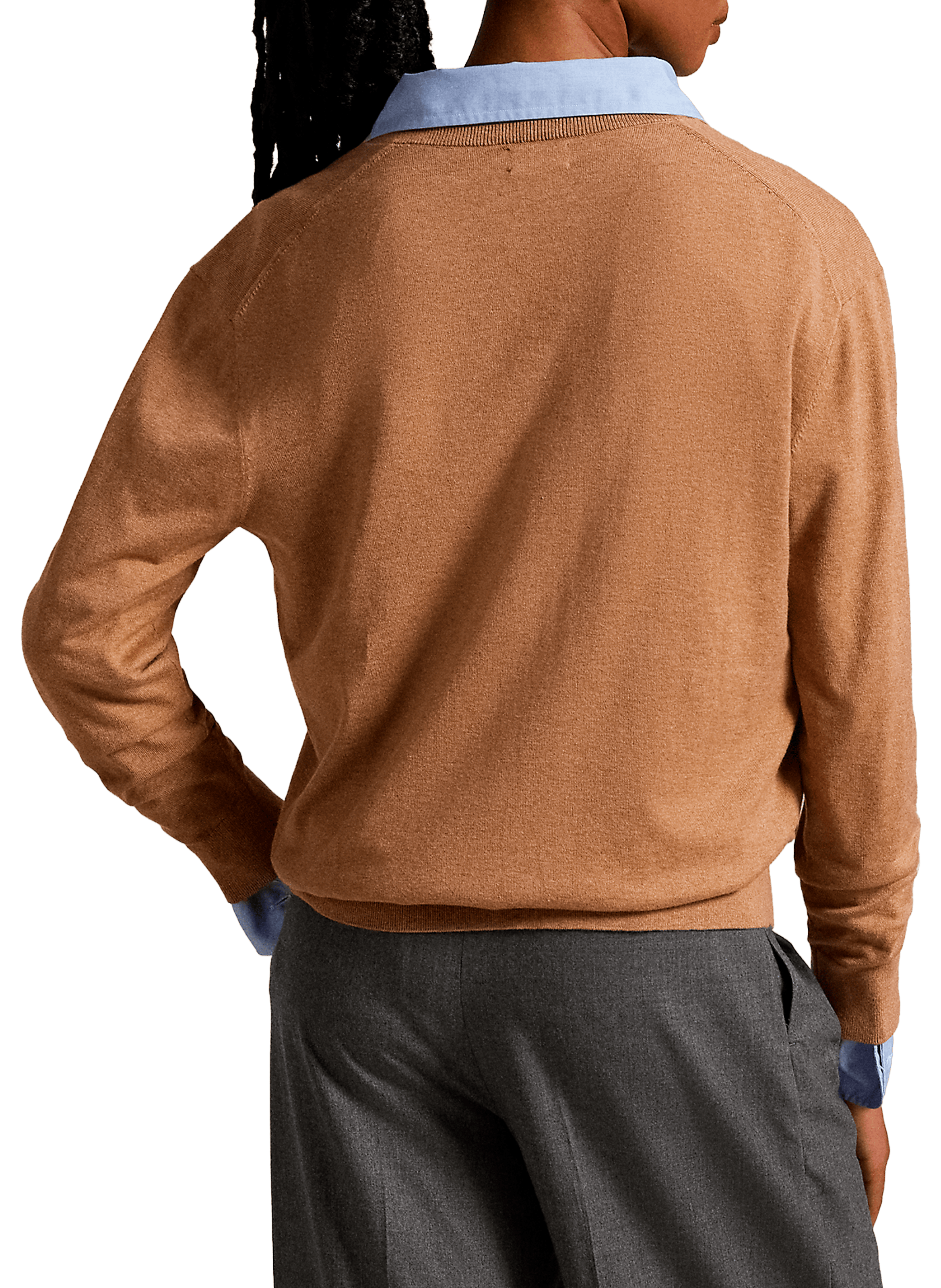 Pull col V en coton POLO RALPH LAUREN Marron