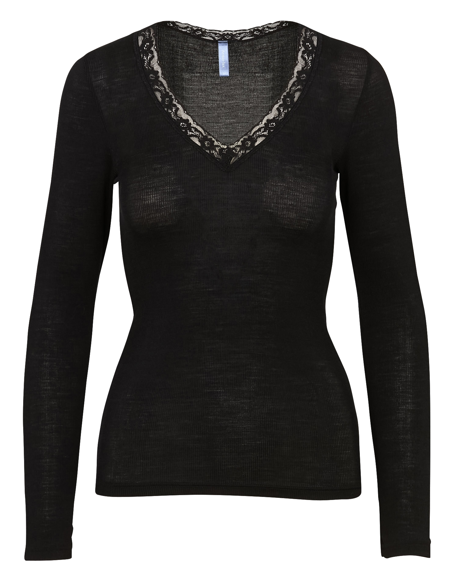 Tee-shirt col v dentelle uni ARMOR-LUX Noir