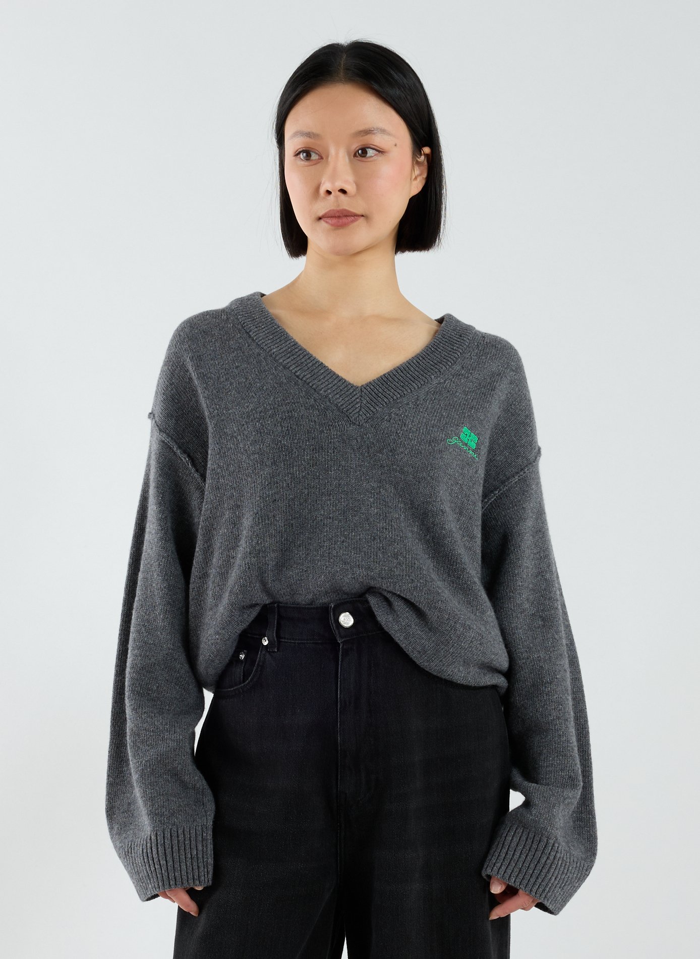 GANNI Slim fit poplin trousers Grey