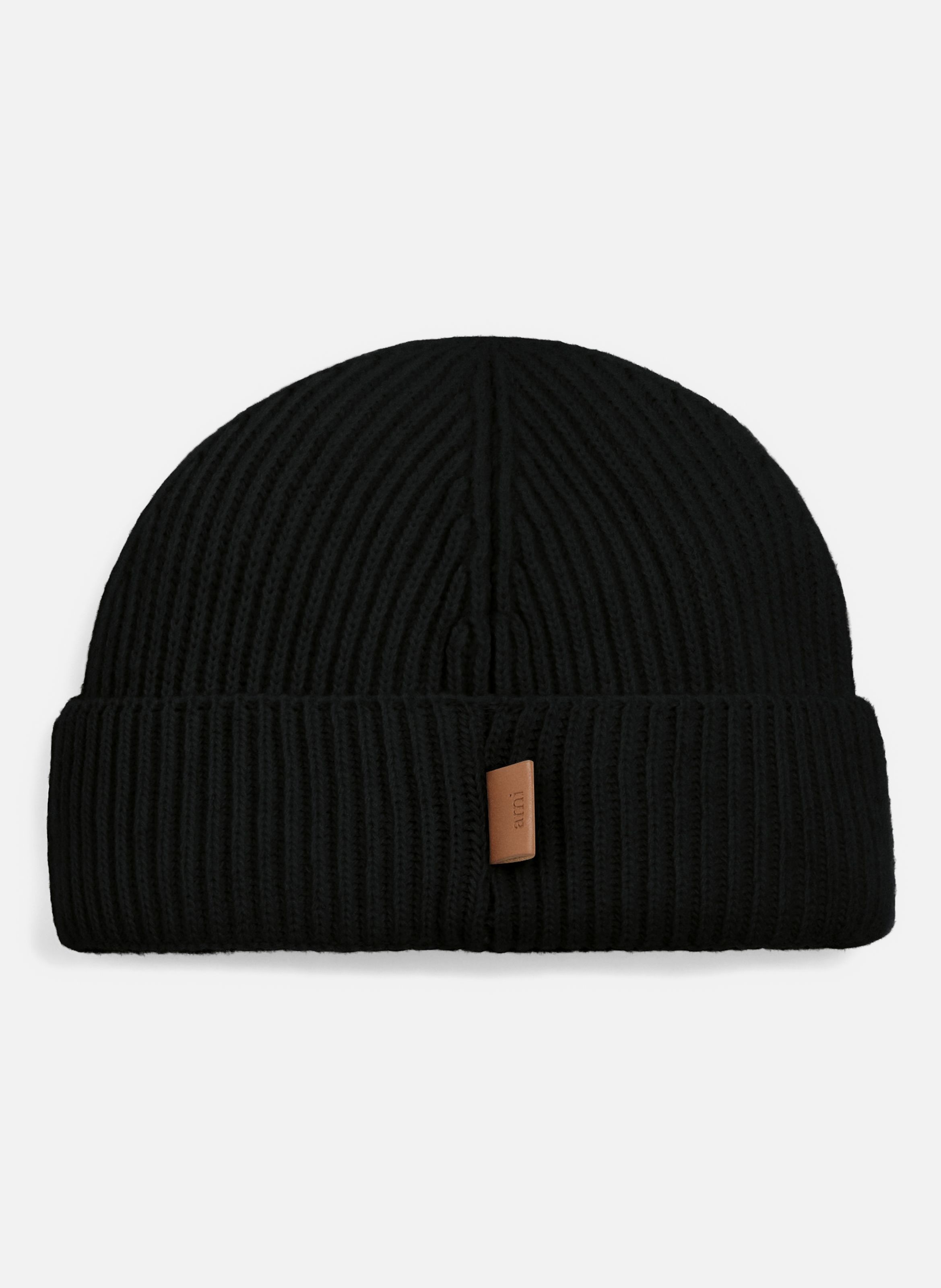 Bonnet etiquette cuir ami unisexe en laine AMI PARIS Noir