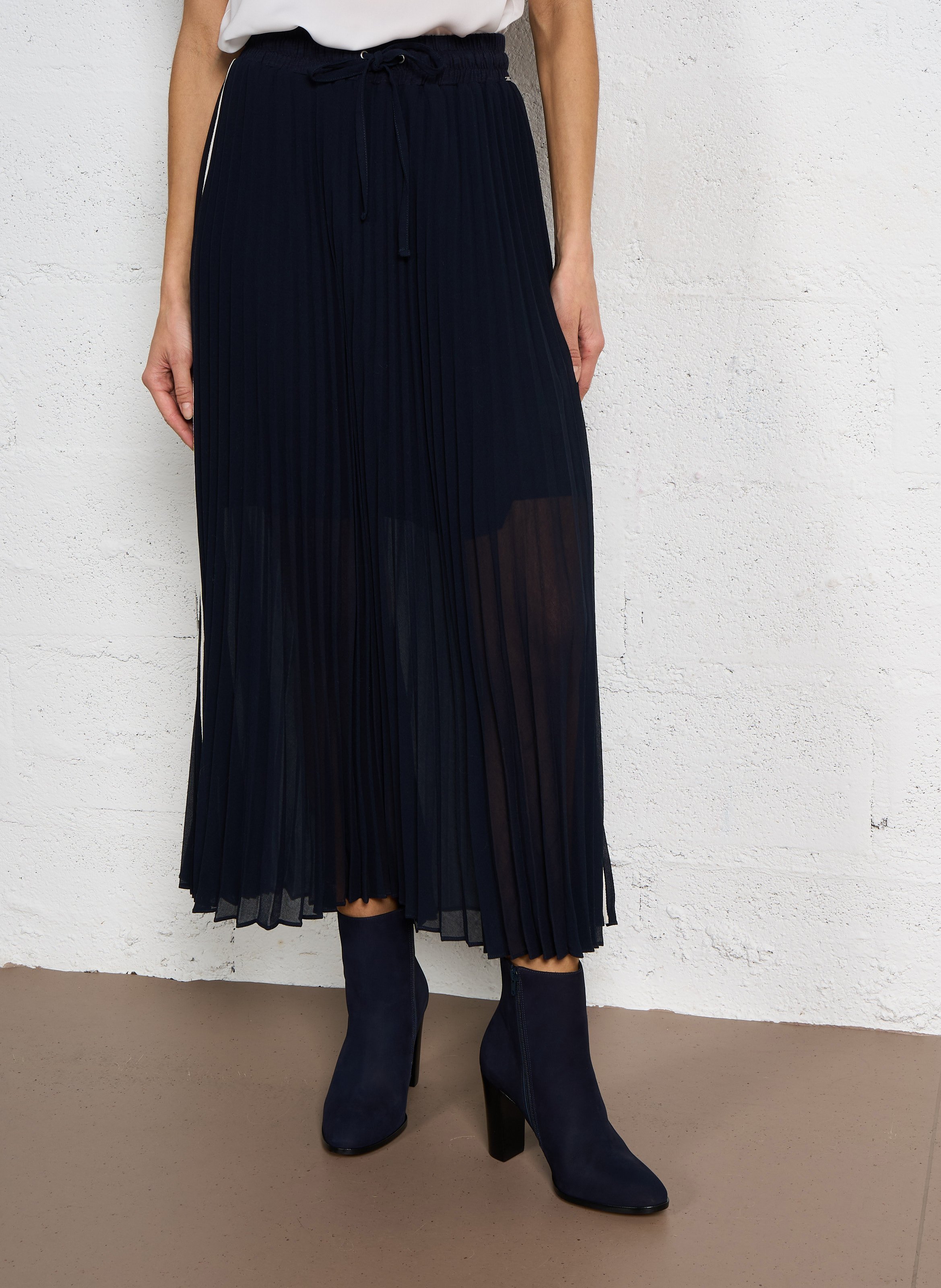 Jupe longue plissée en crêpe IKKS Bleu