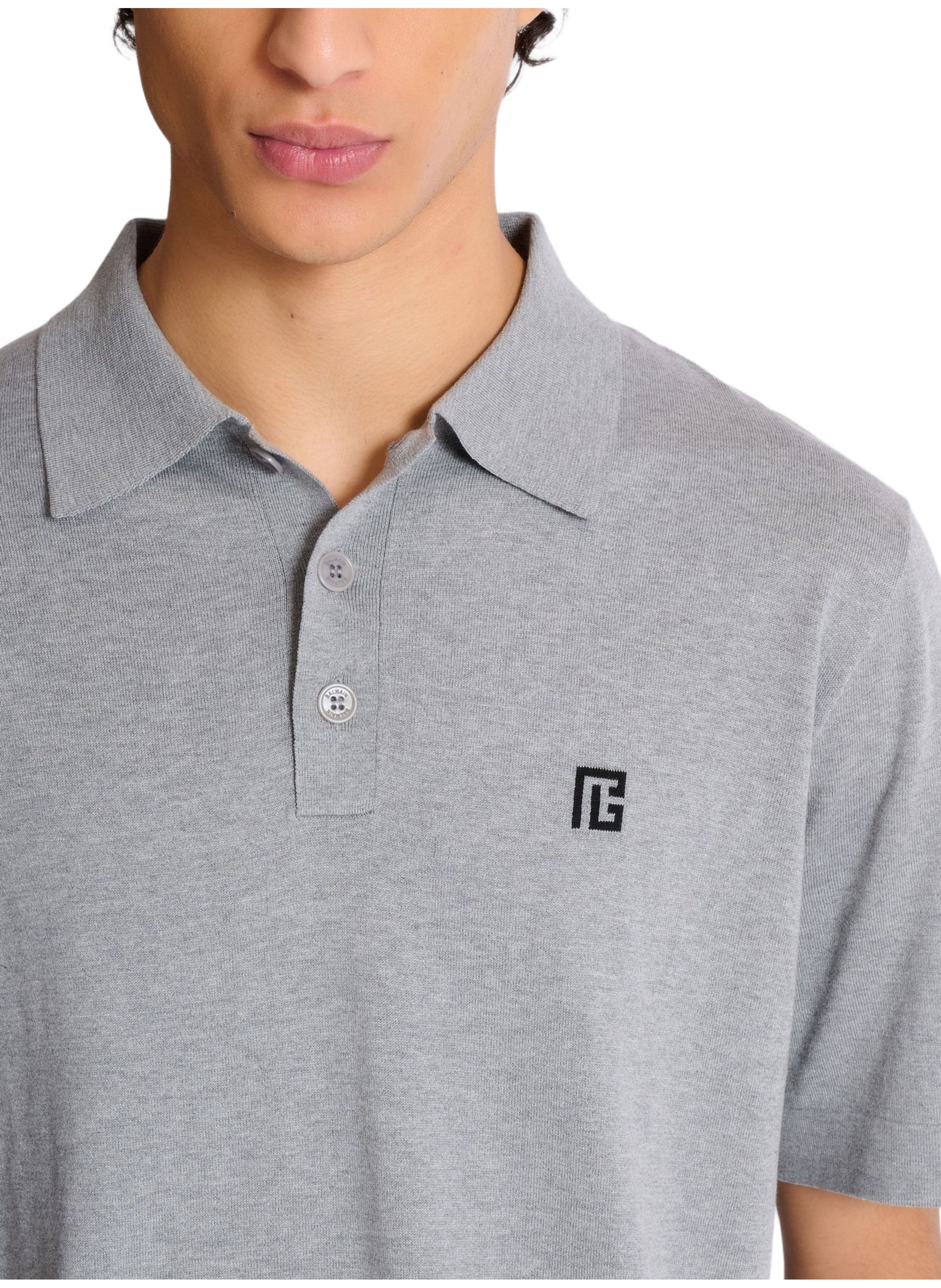 Polo en coton brodé BALMAIN Gris
