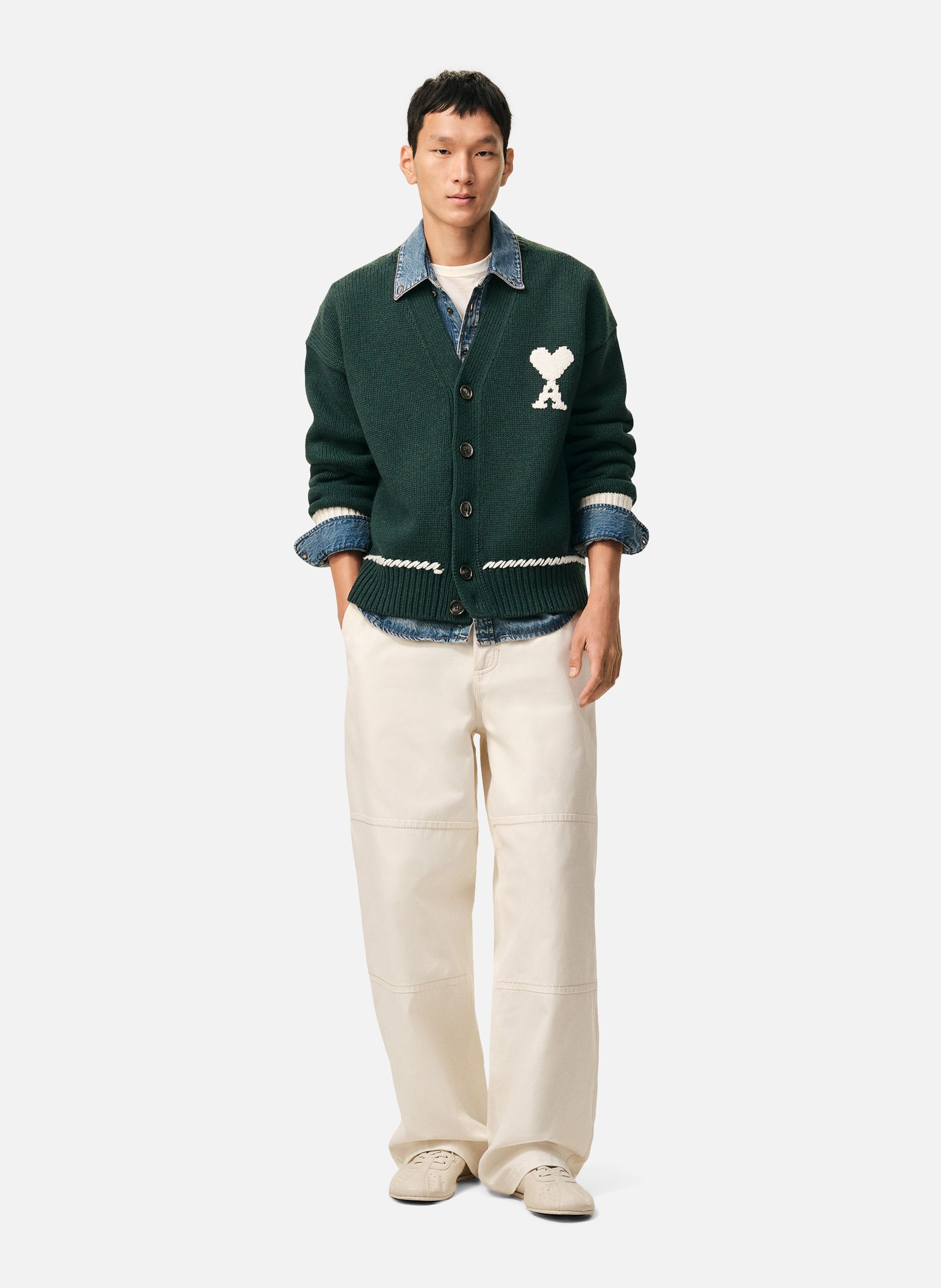 Cardigan ami de coeur unisexe en laine AMI PARIS Vert