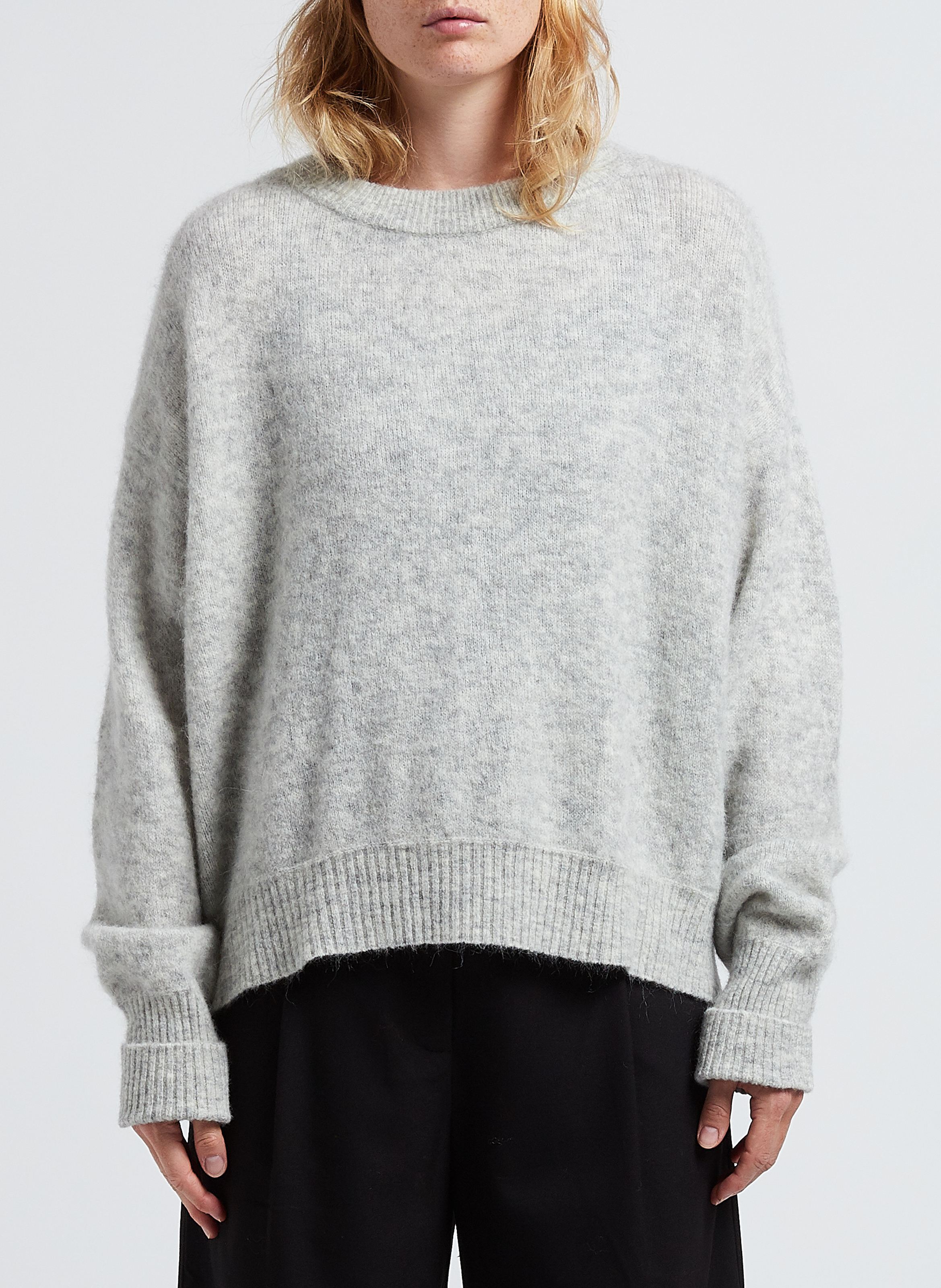 Pull ample col rond en laine mélangée vitow  Gris clair chine