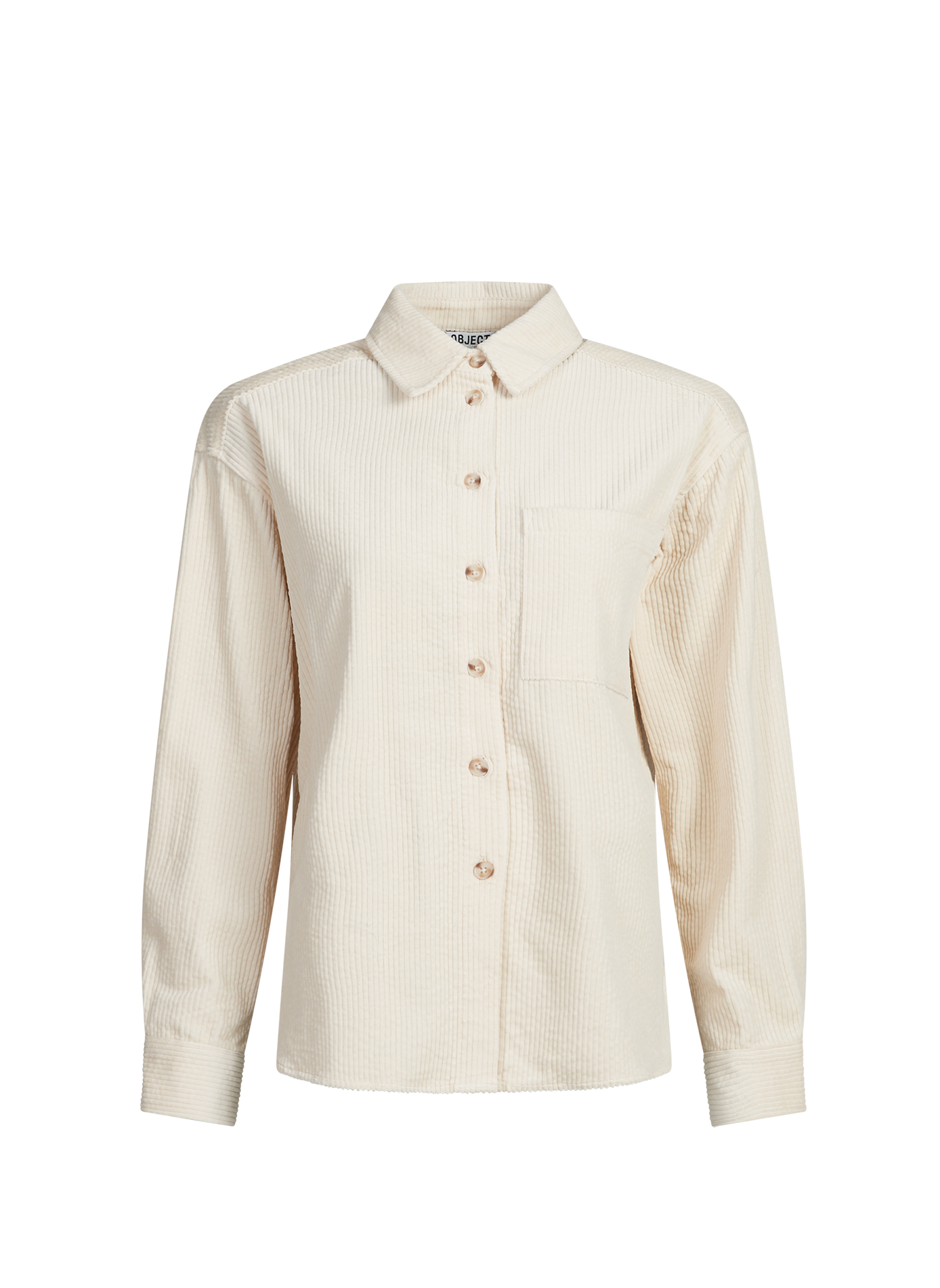 Chemise velours côtelé à col classique en coton OBJECT Beige