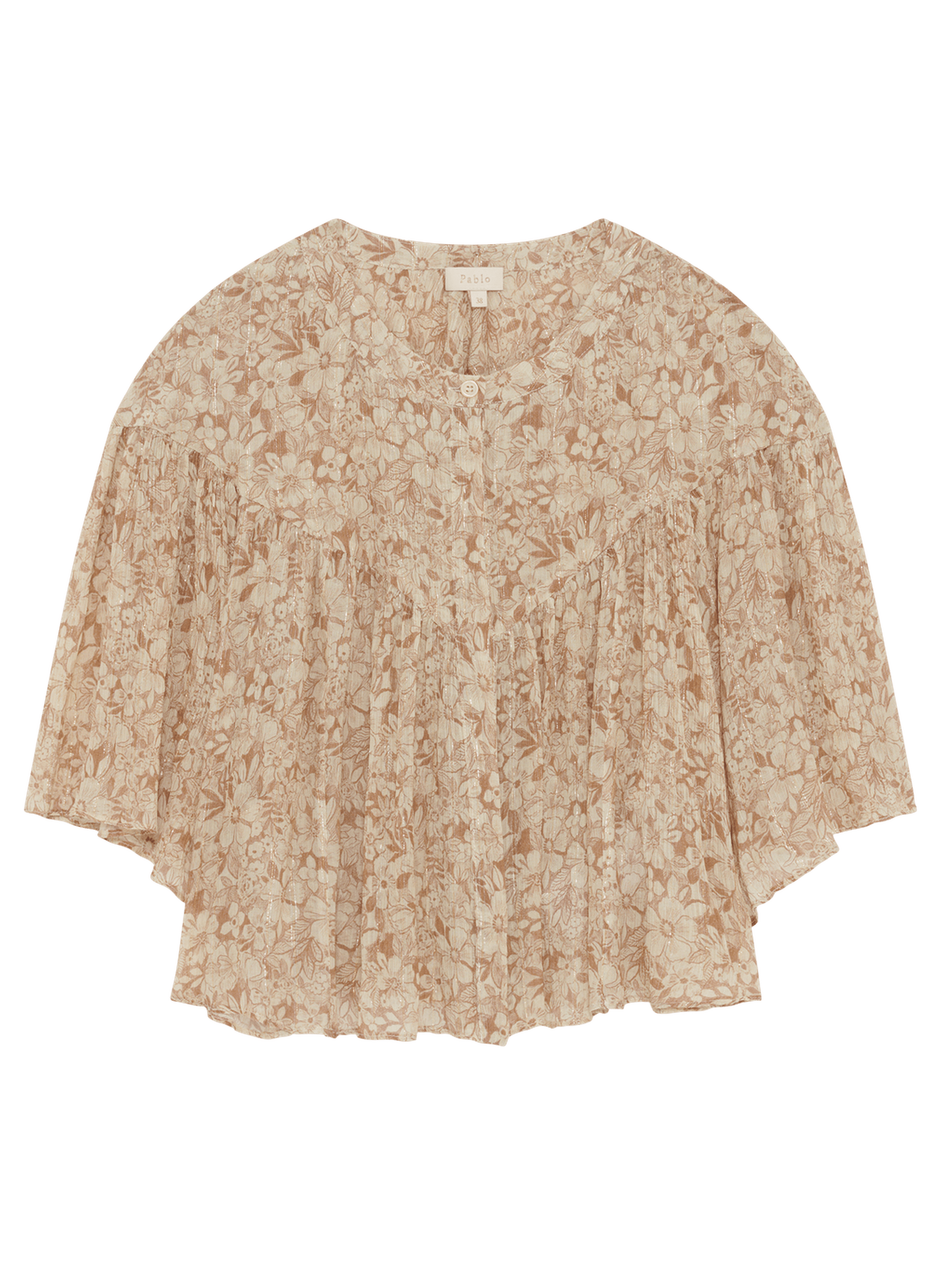 Chemise courte à fleurs et lurex - leane PABLO Beige