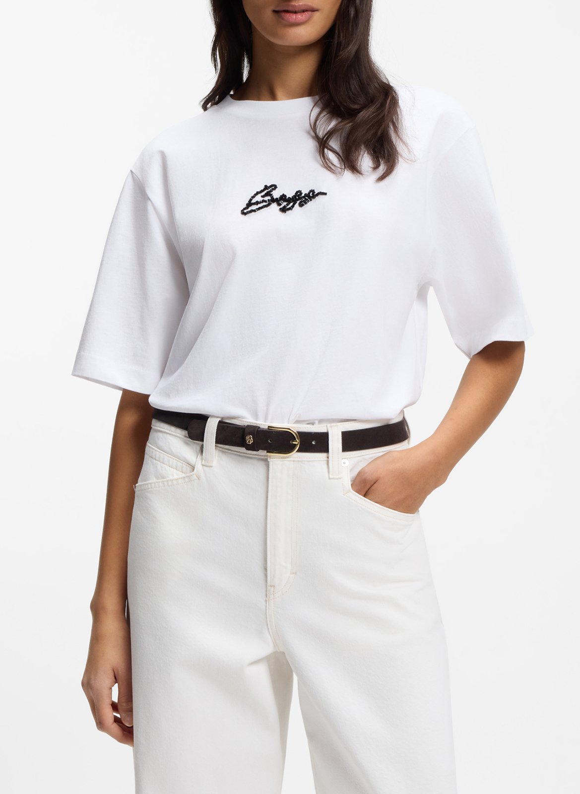 Tee-shirt col rond en coton BOSS Blanc
