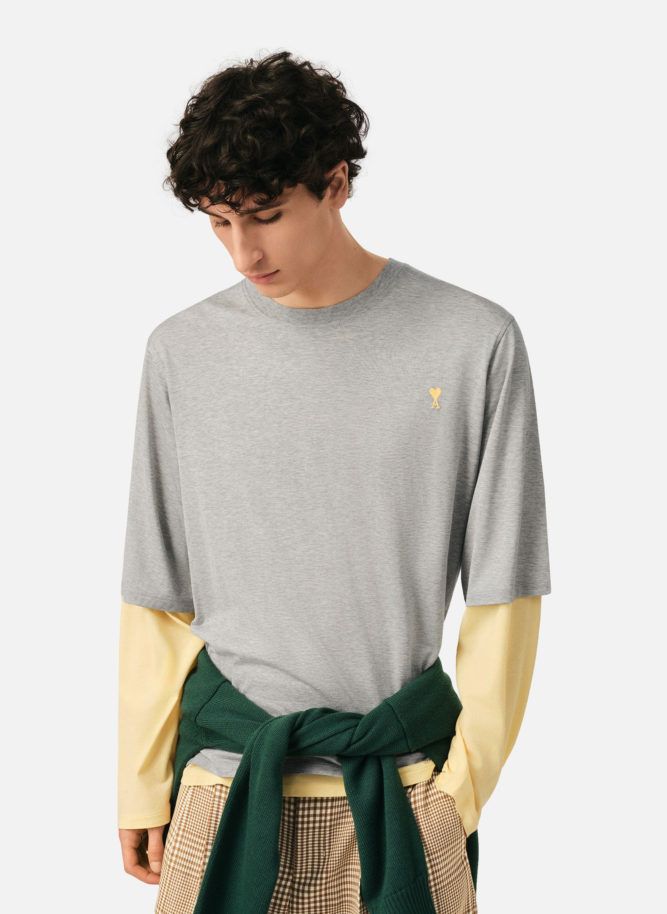 T-shirt effet double manche ami de coeur en coton GrisAMI PARIS