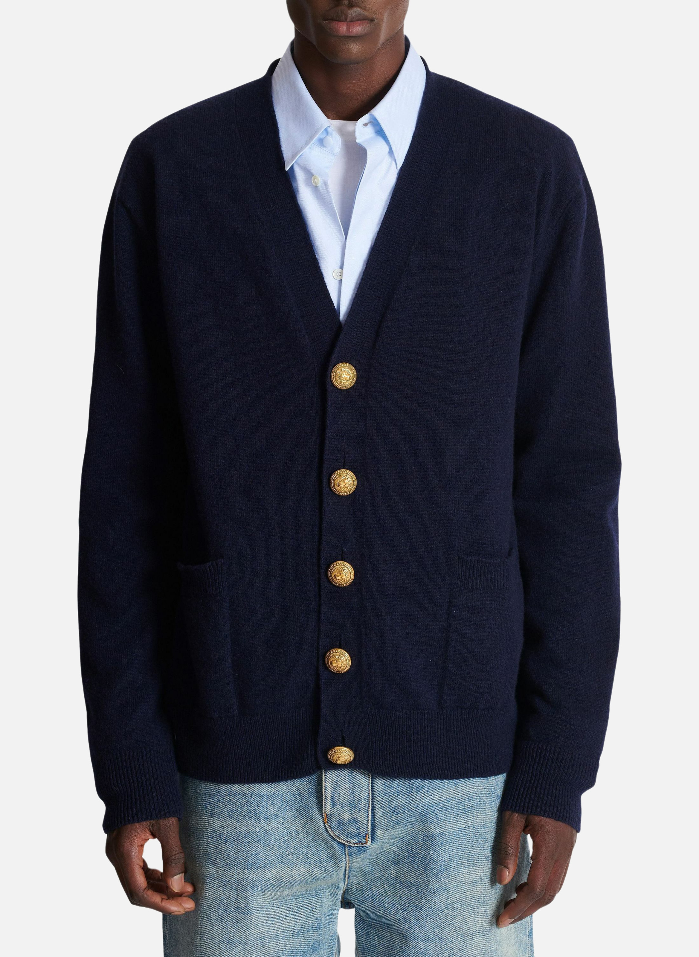 Cardigan en éco-cachemire BALMAIN Bleu