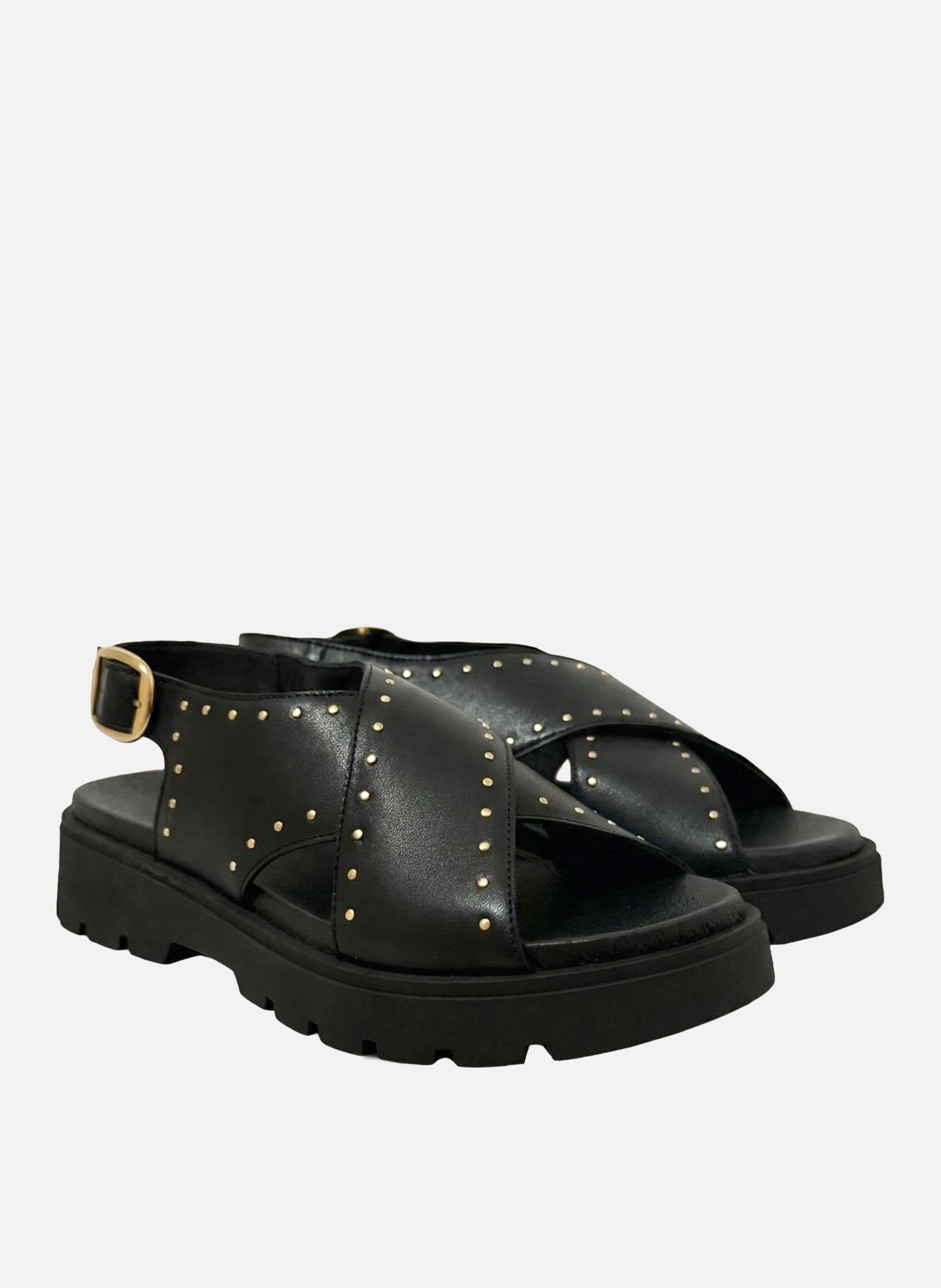 Rubber sole smooth leather sandals JULES & JENN Zwart