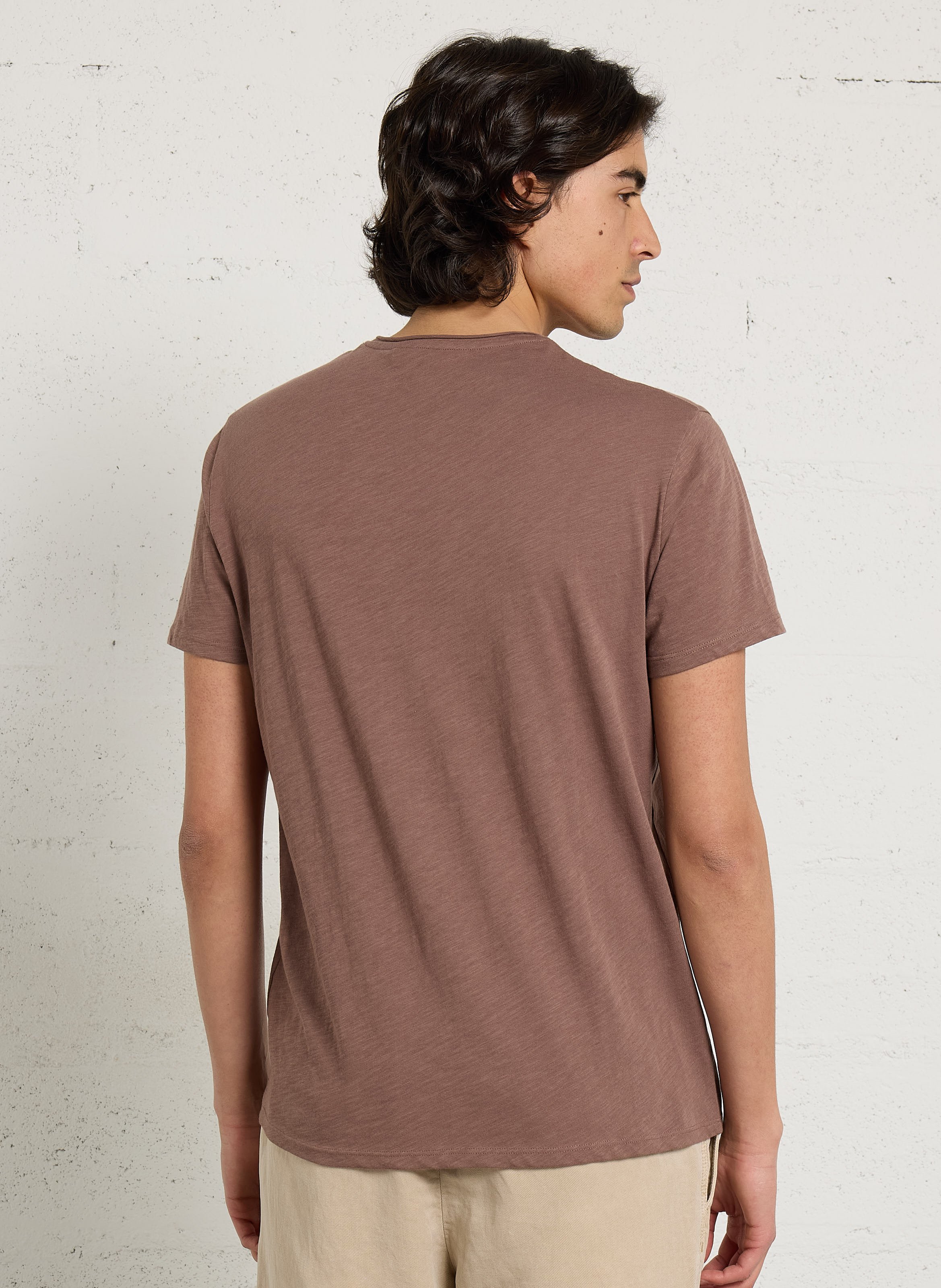 Tee-shirt droit col v en coton IKKS Marron