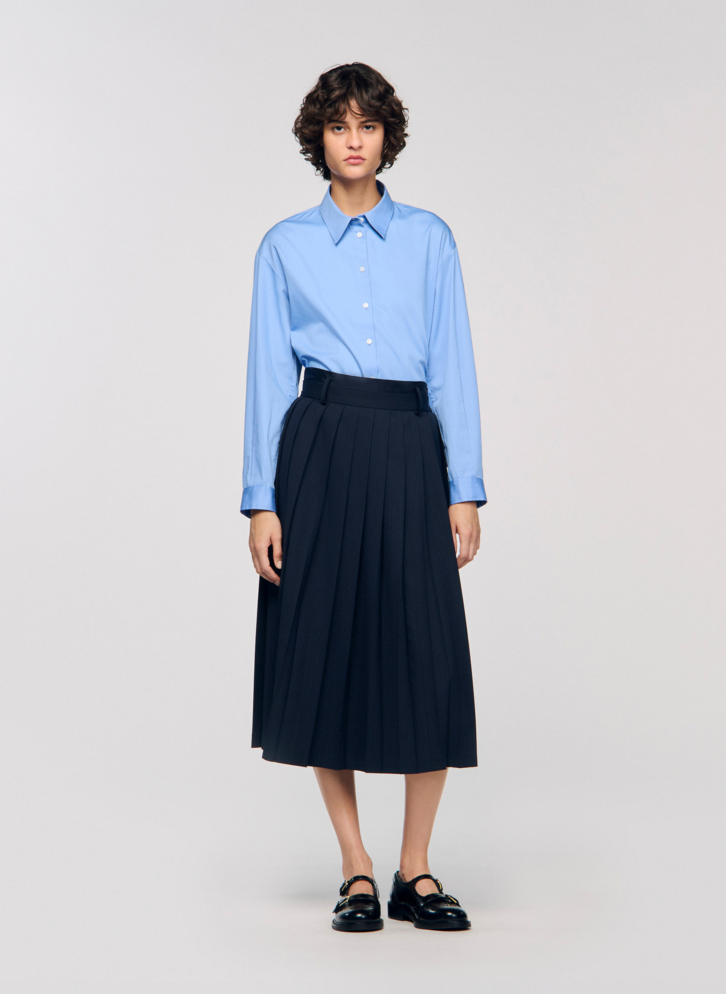 Jupe plissée évasée unie | Bleu SANDRO Femme