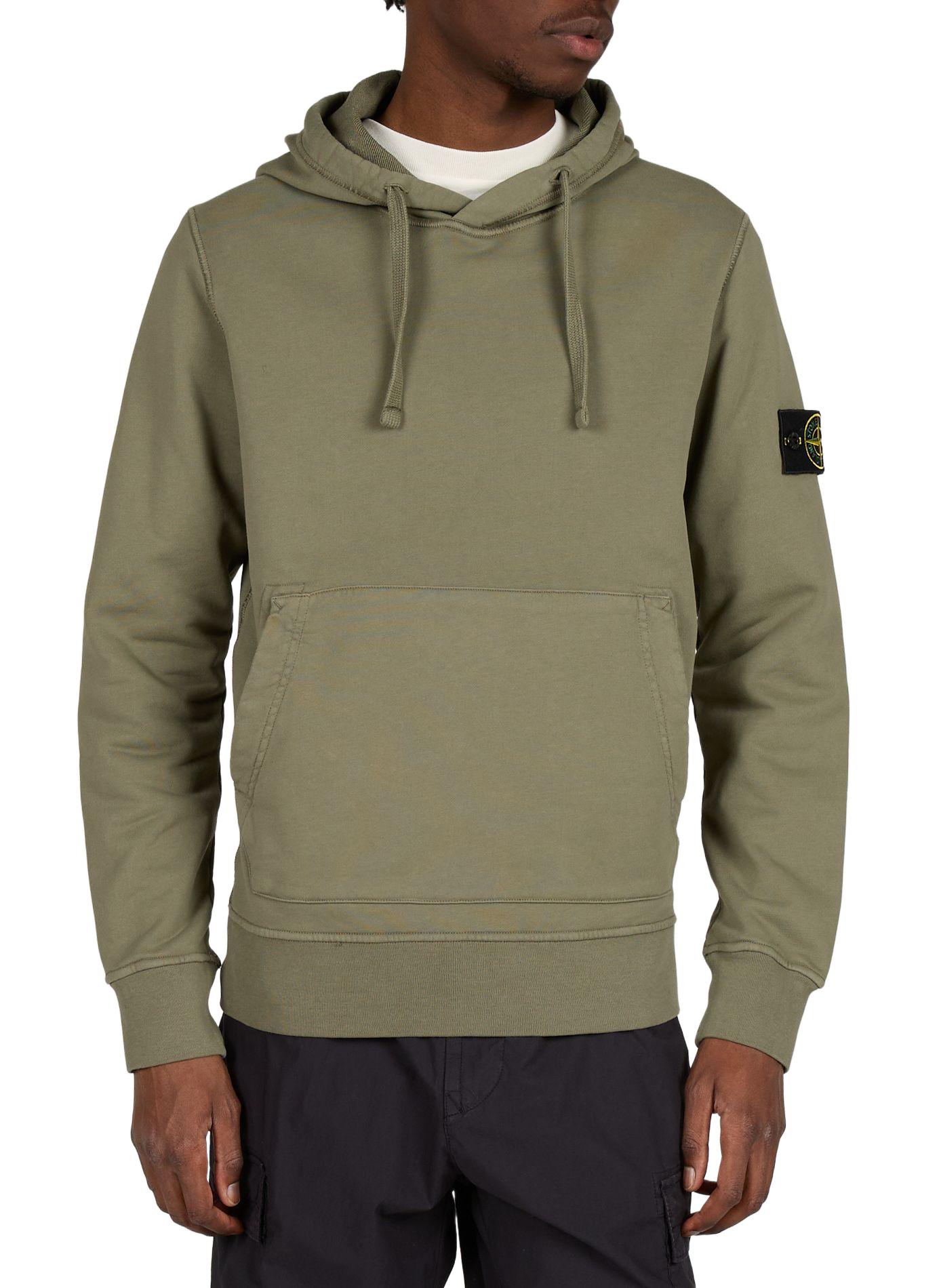 Solid color hoodie with a hood STONE ISLAND Khaki