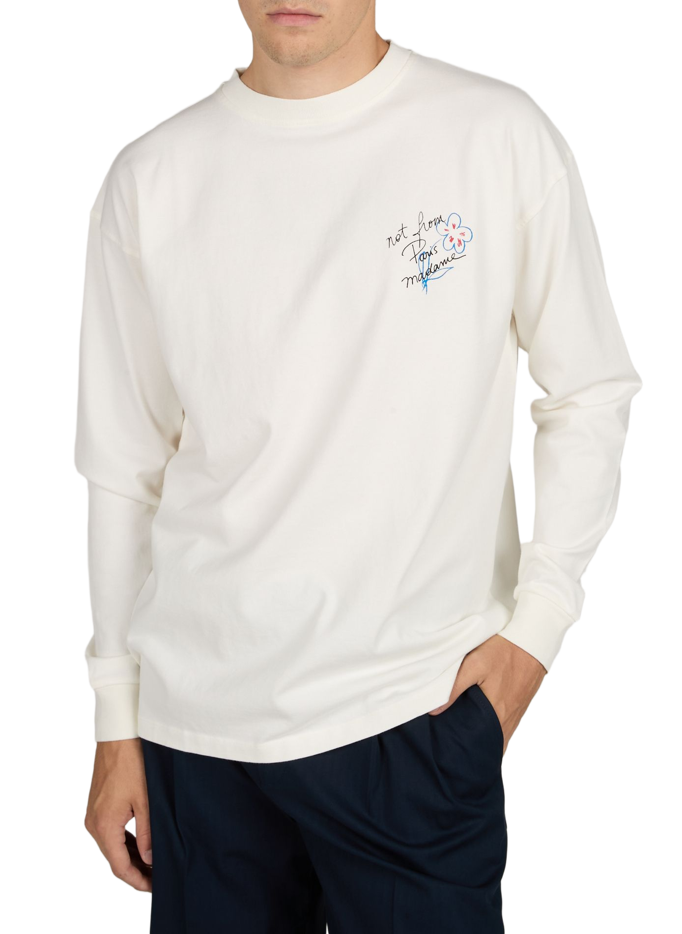 T-shirt manches longues à imprimé dos en coton DROLE DE MONSIEUR Blanc