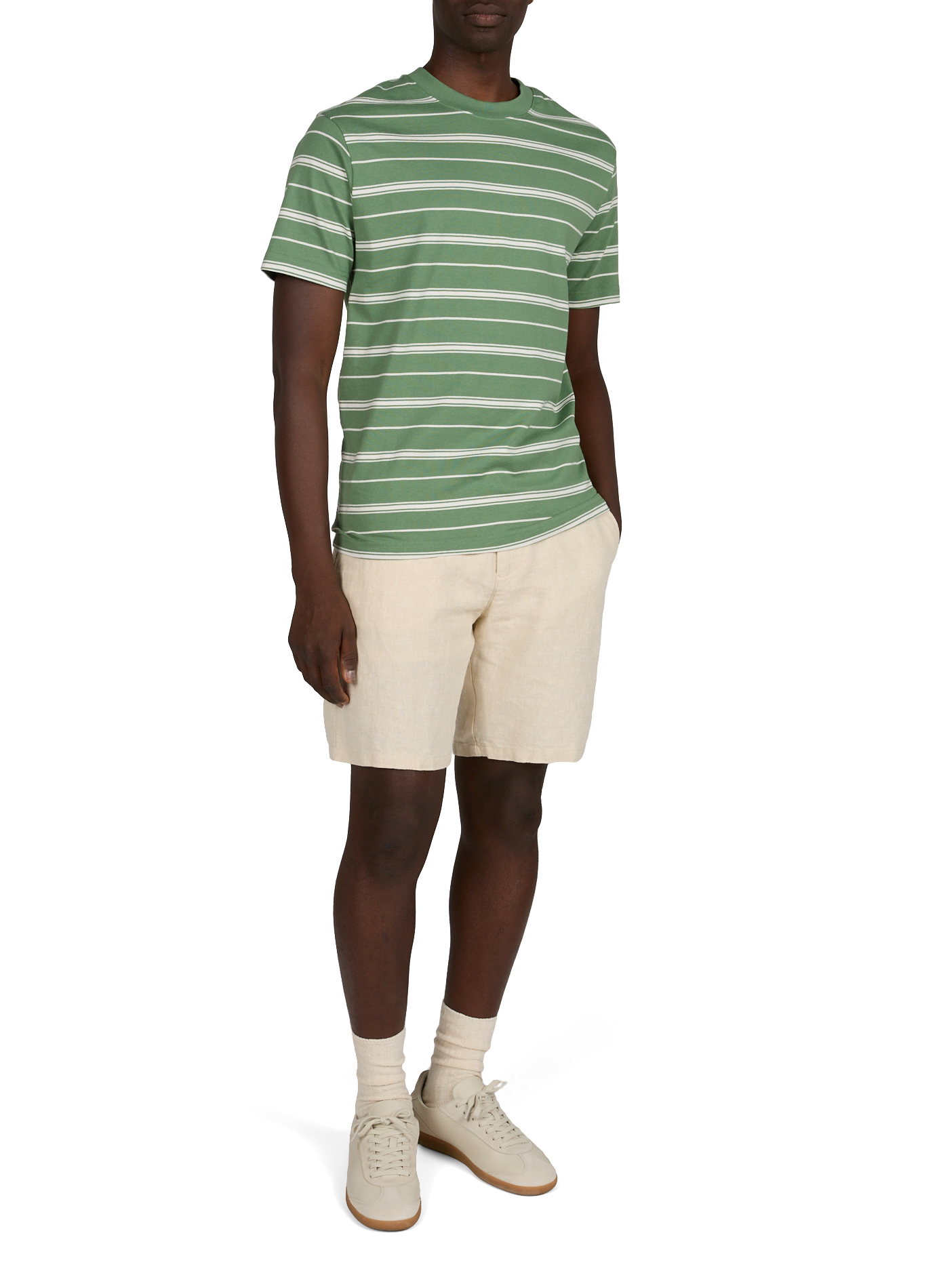 Round neck striped cotton T-shirt MINIMUM Green