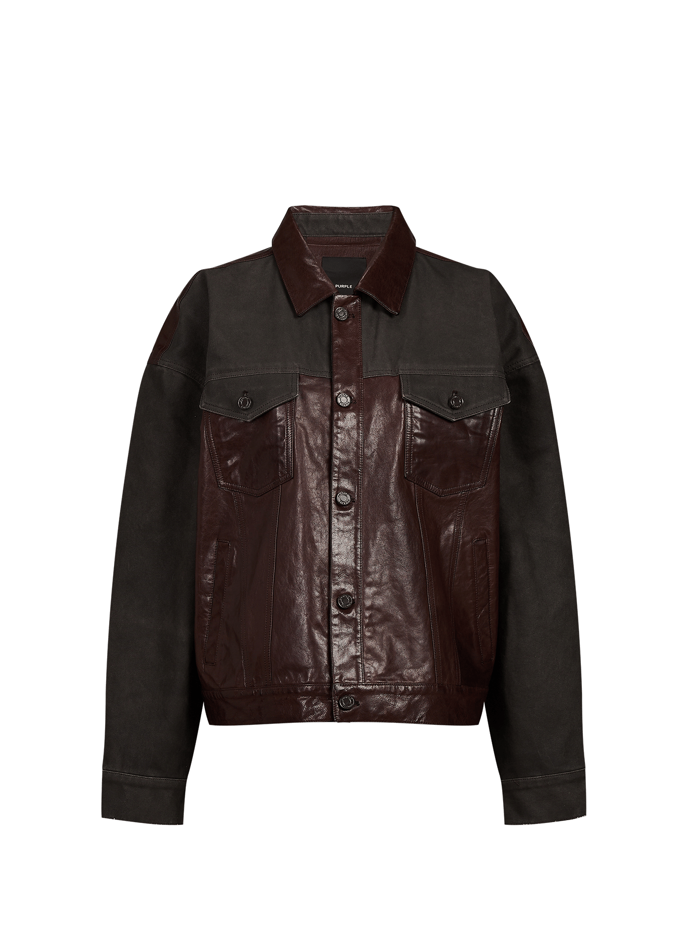 Veste ample bi-matière en coton et cuir PURPLE BRAND Marron