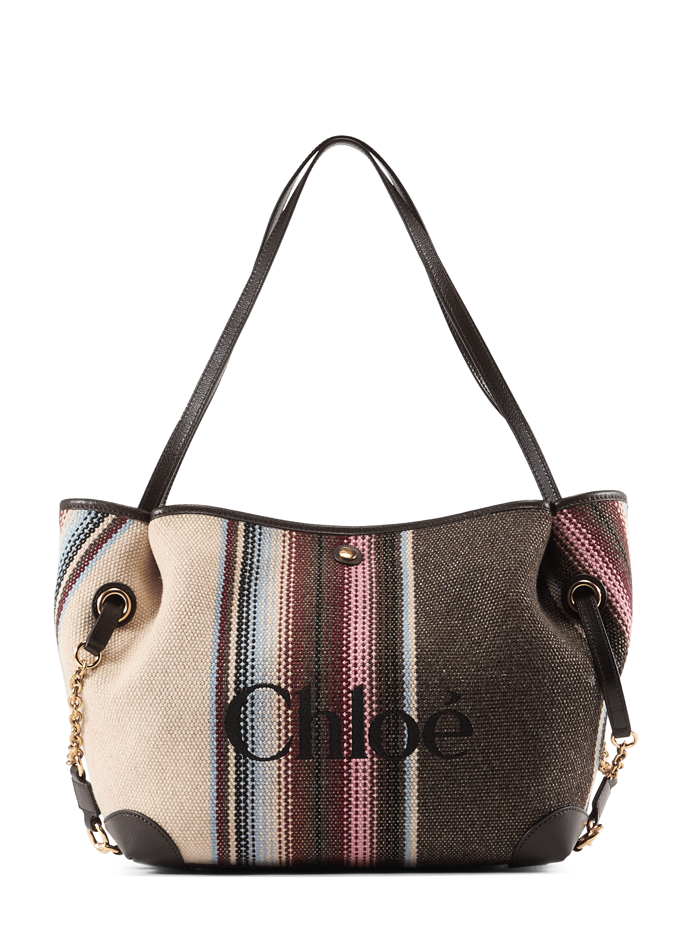 Striped Clover tote bag in cotton and leather CHLOÉ Brown