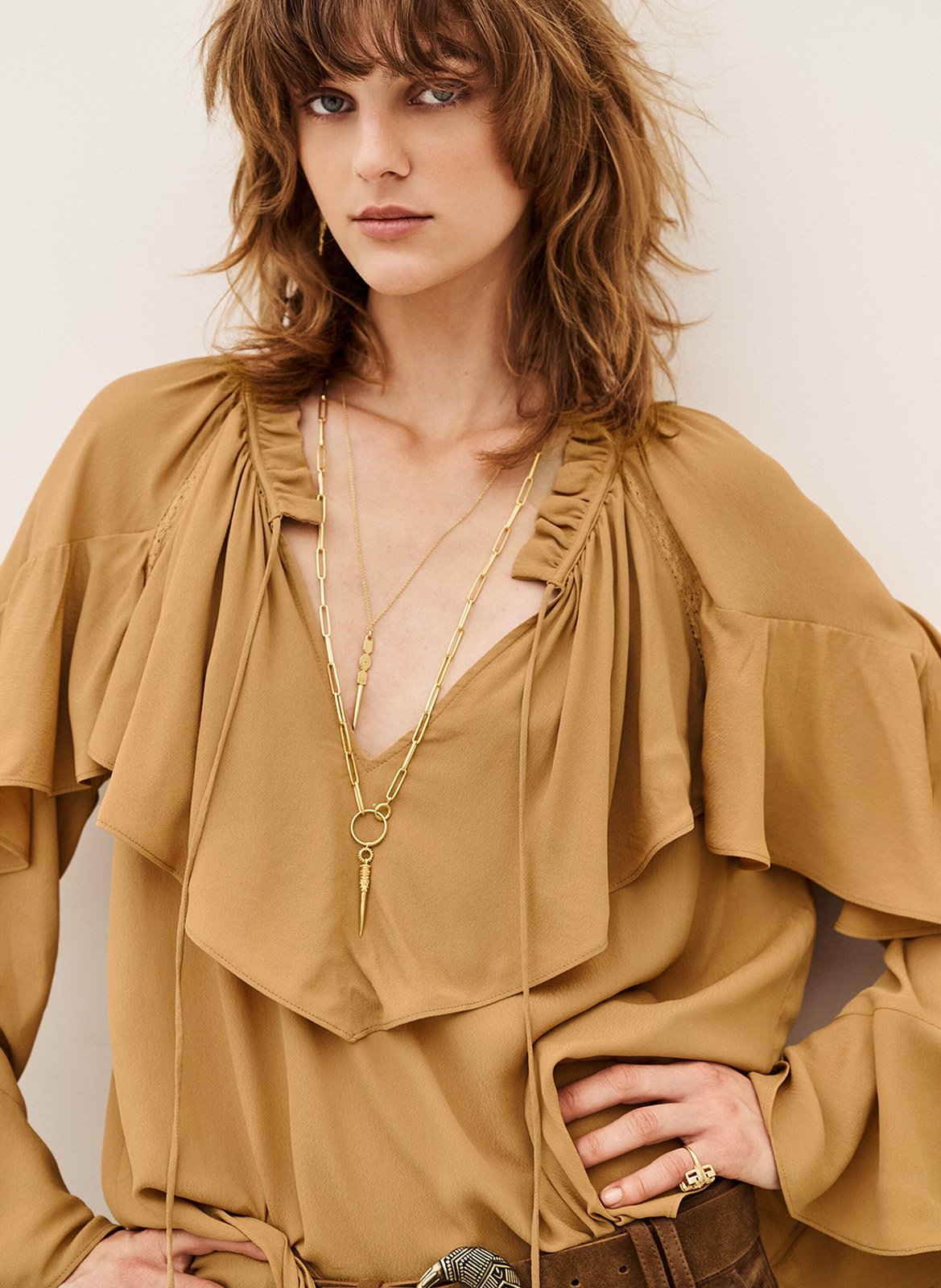 Blouse à volants manches longues betty BA&SH Marron
