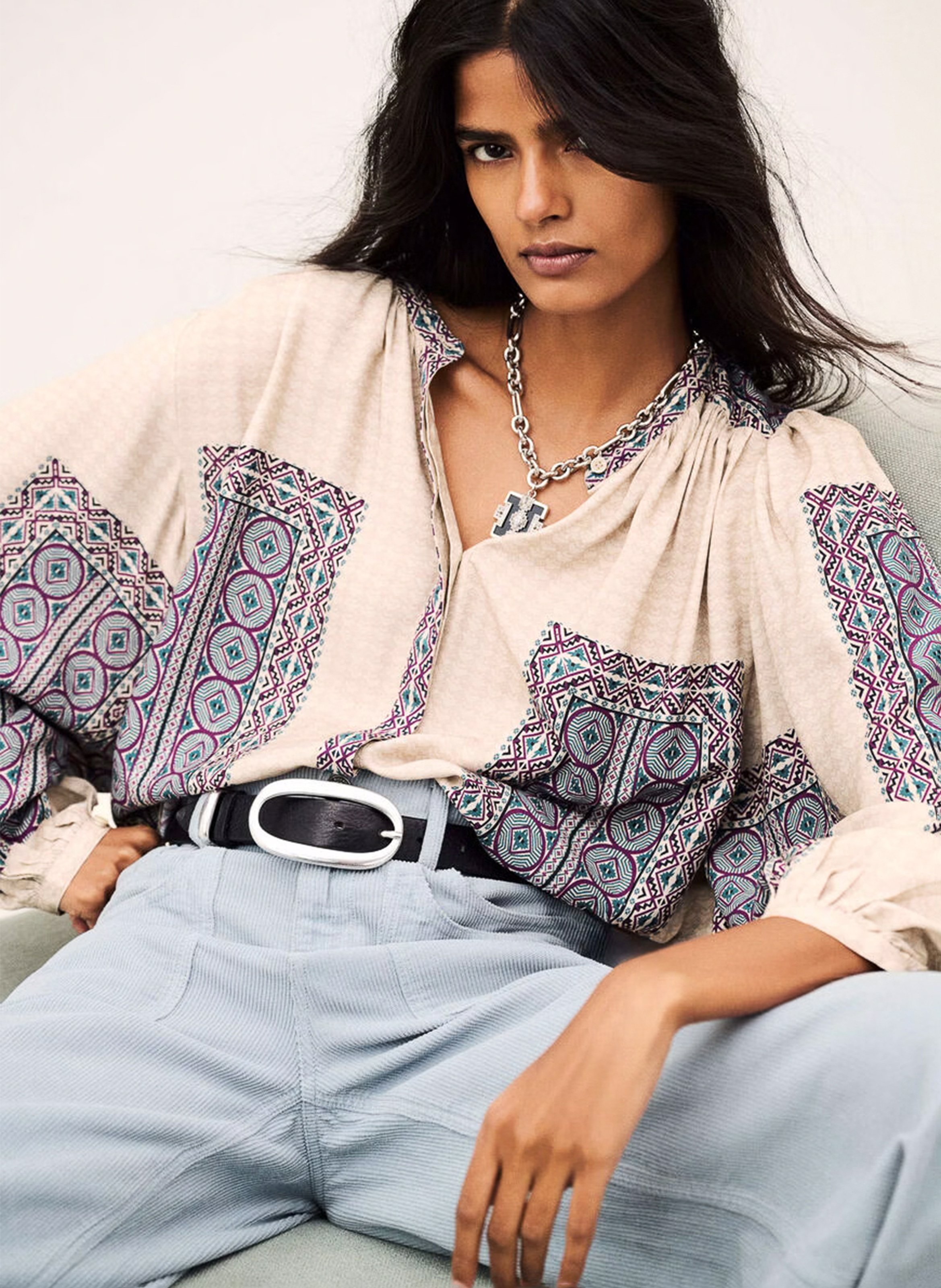 Blouse ample imprimée col rond olivio BA&SH Beige