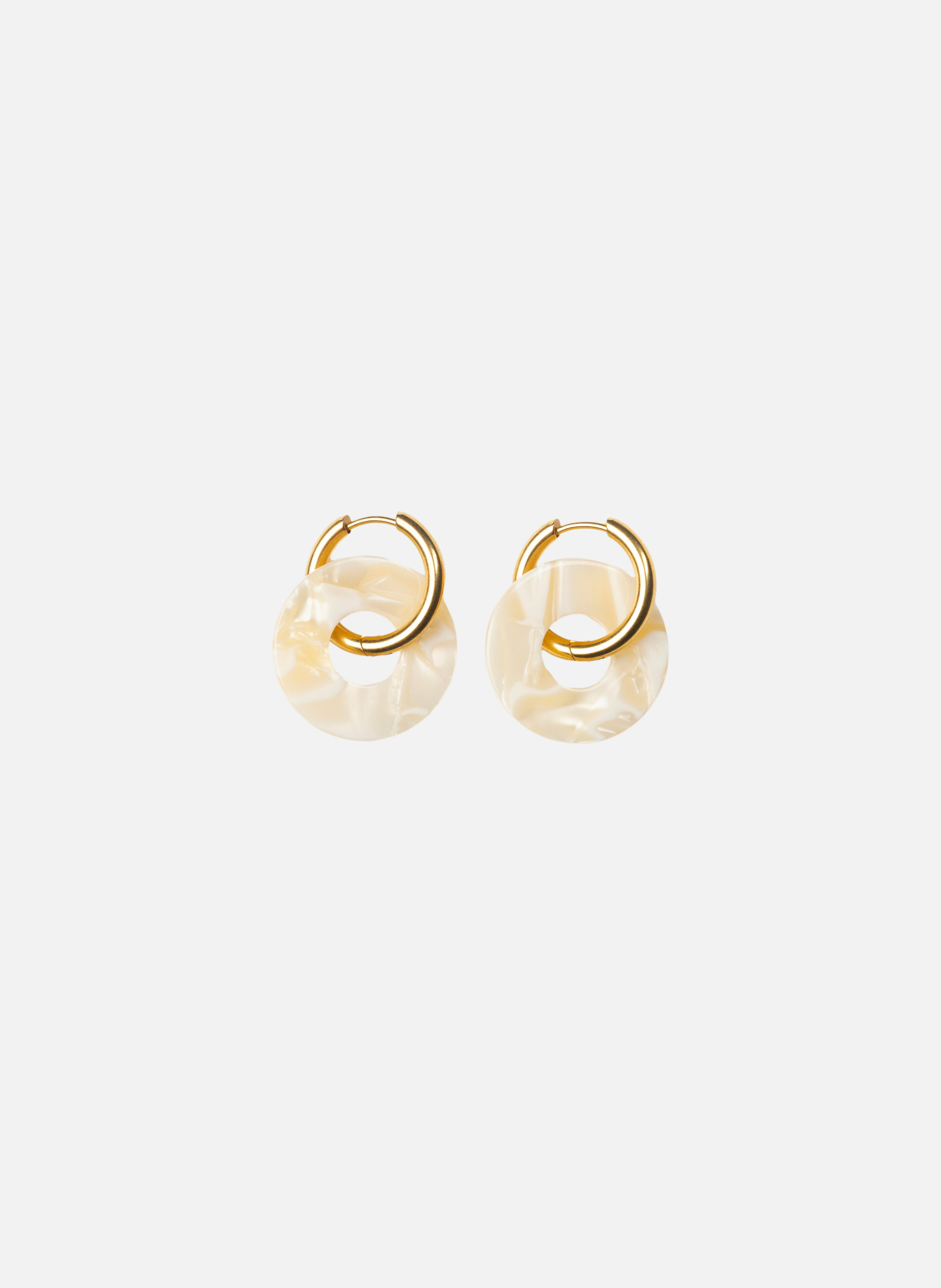 Boucles d'oreilles donuts avec anneaux en acier inoxydable doré KURAGE GINZA Beige