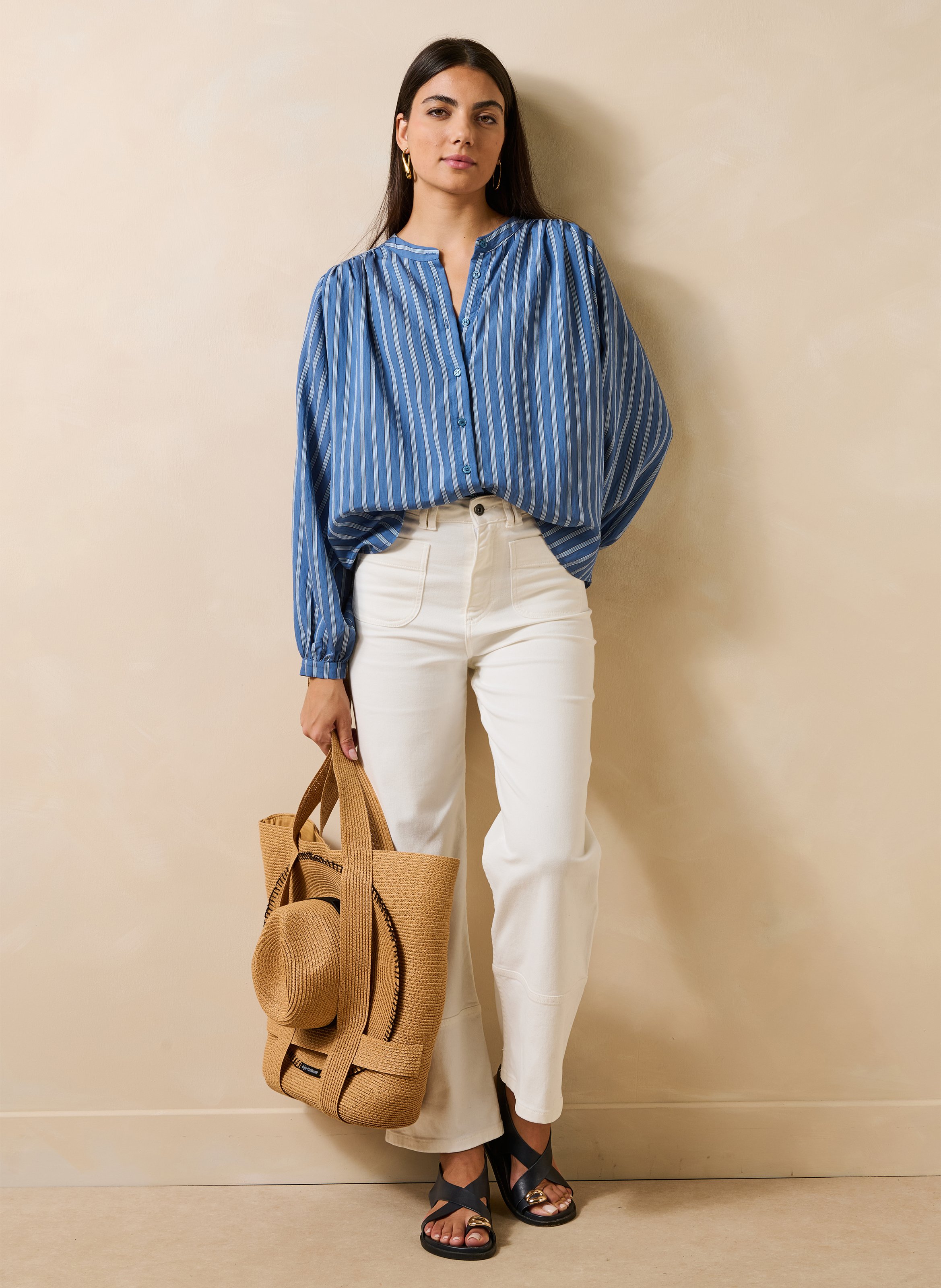 Gestreept overhemd met mao-kraag LA FEE MARABOUTEE Blauw