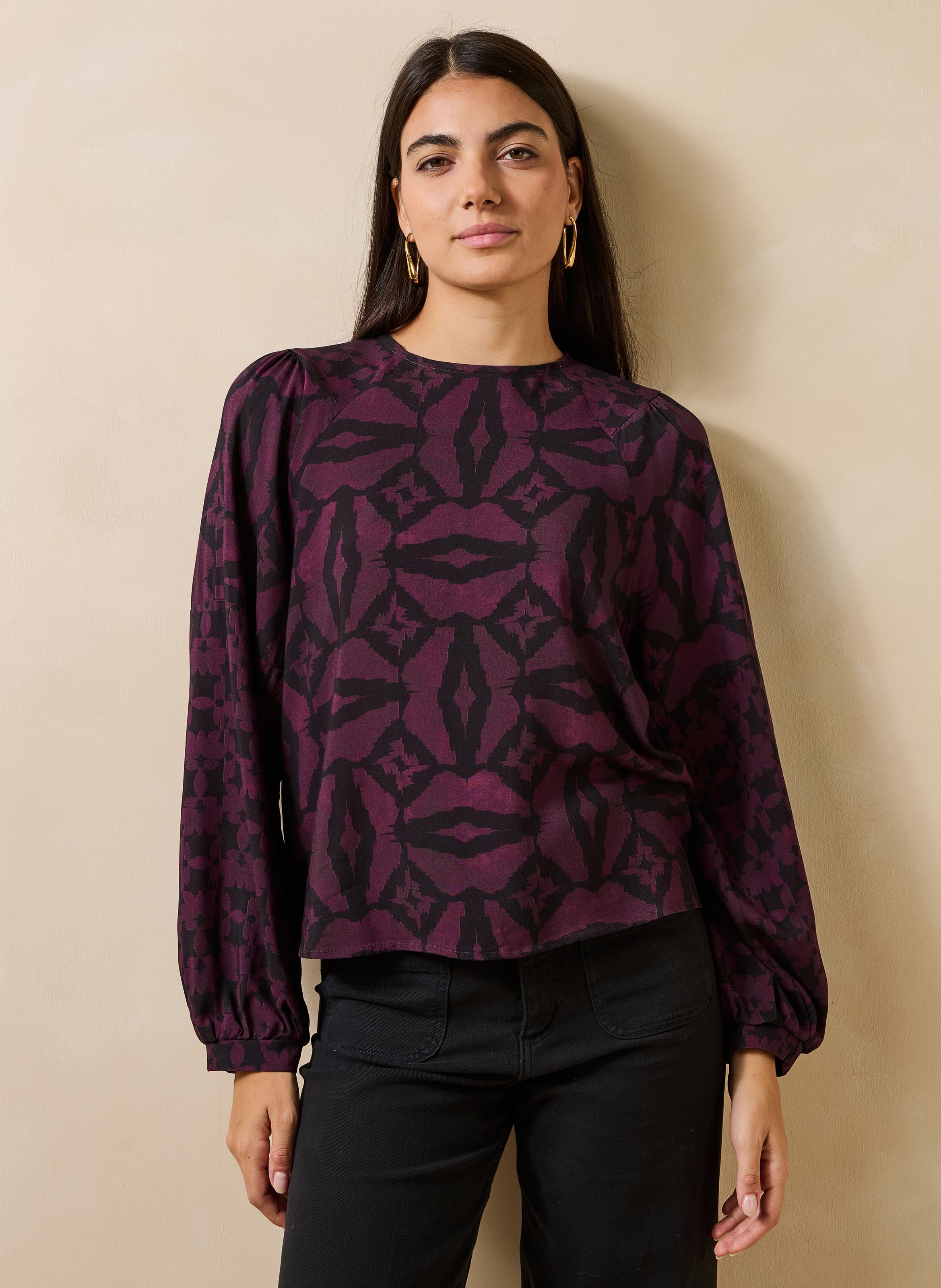 Losvallende top met lange mouwen, ronde hals en print LA FEE MARABOUTEE Veelkleurig