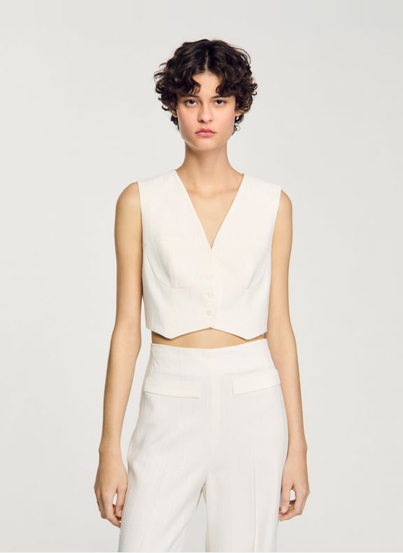 Veston de costume rayé à sequins Blanc by SANDRO SANDRO Veston de costume rayé à sequins Blanc