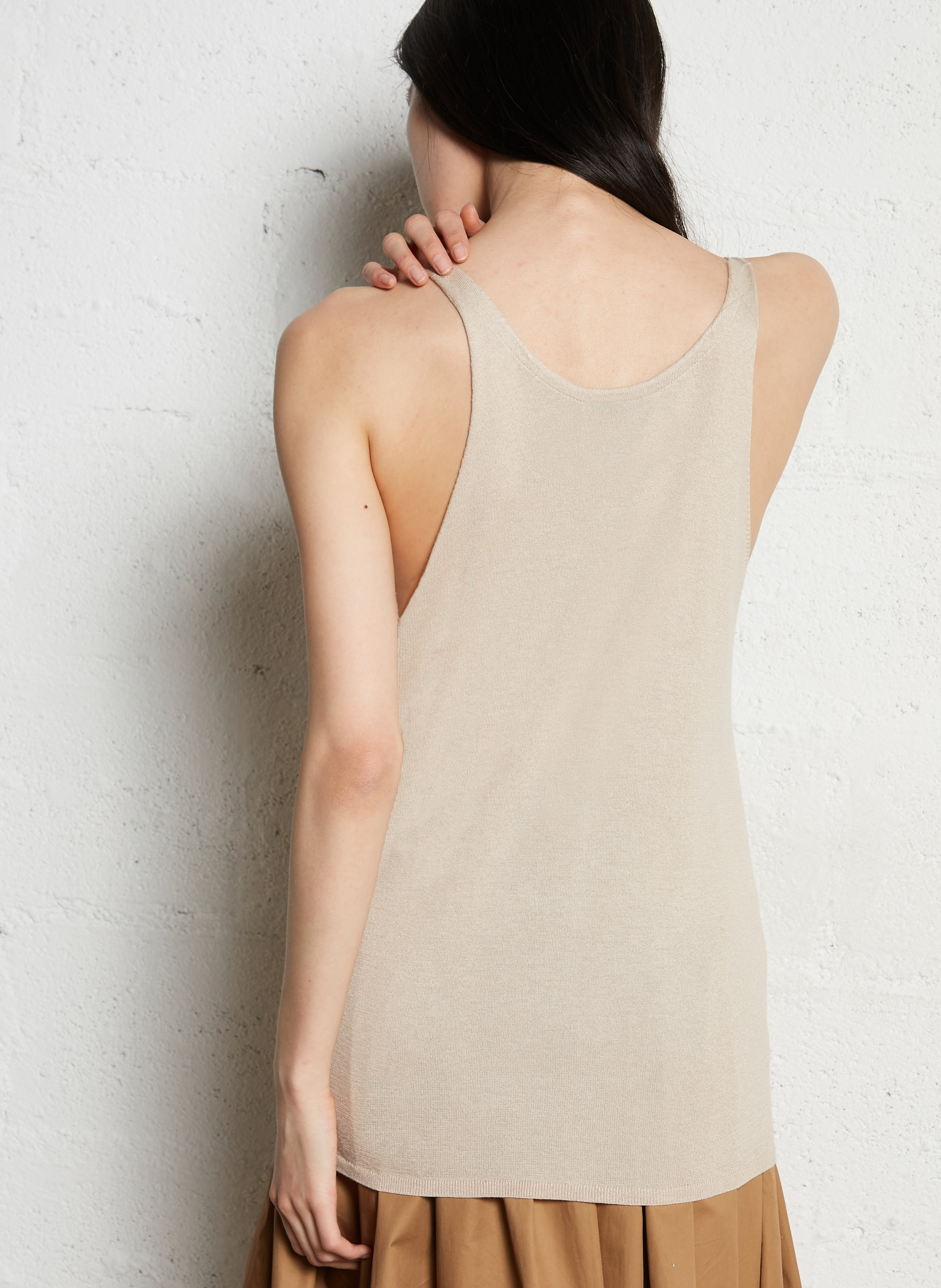 Top droit en soie mélangée imprimée soft circle KUJTEN Beige