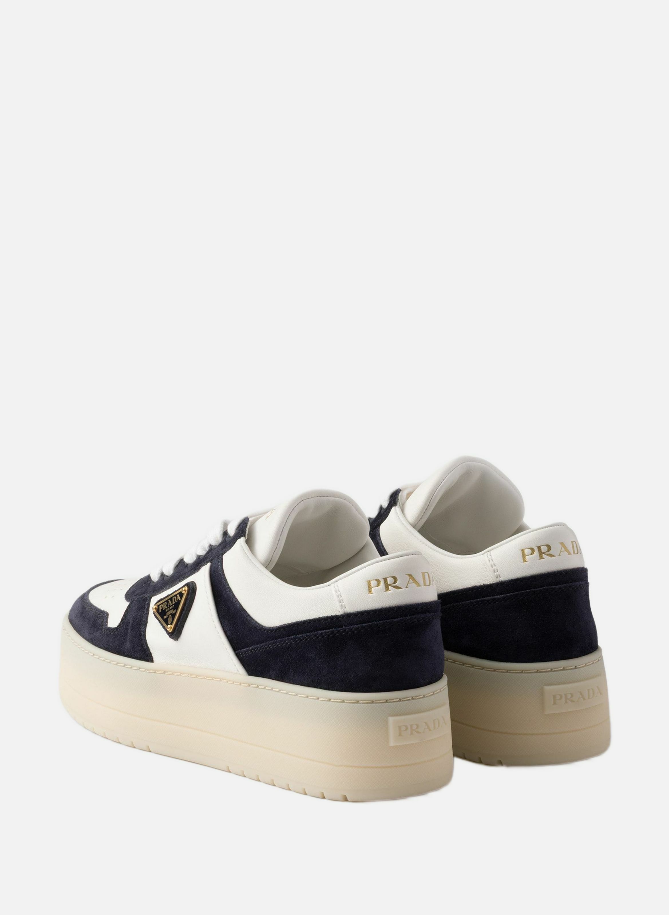 Sneakers downtown bold en cuir nappa et veau velou PRADA Blanc